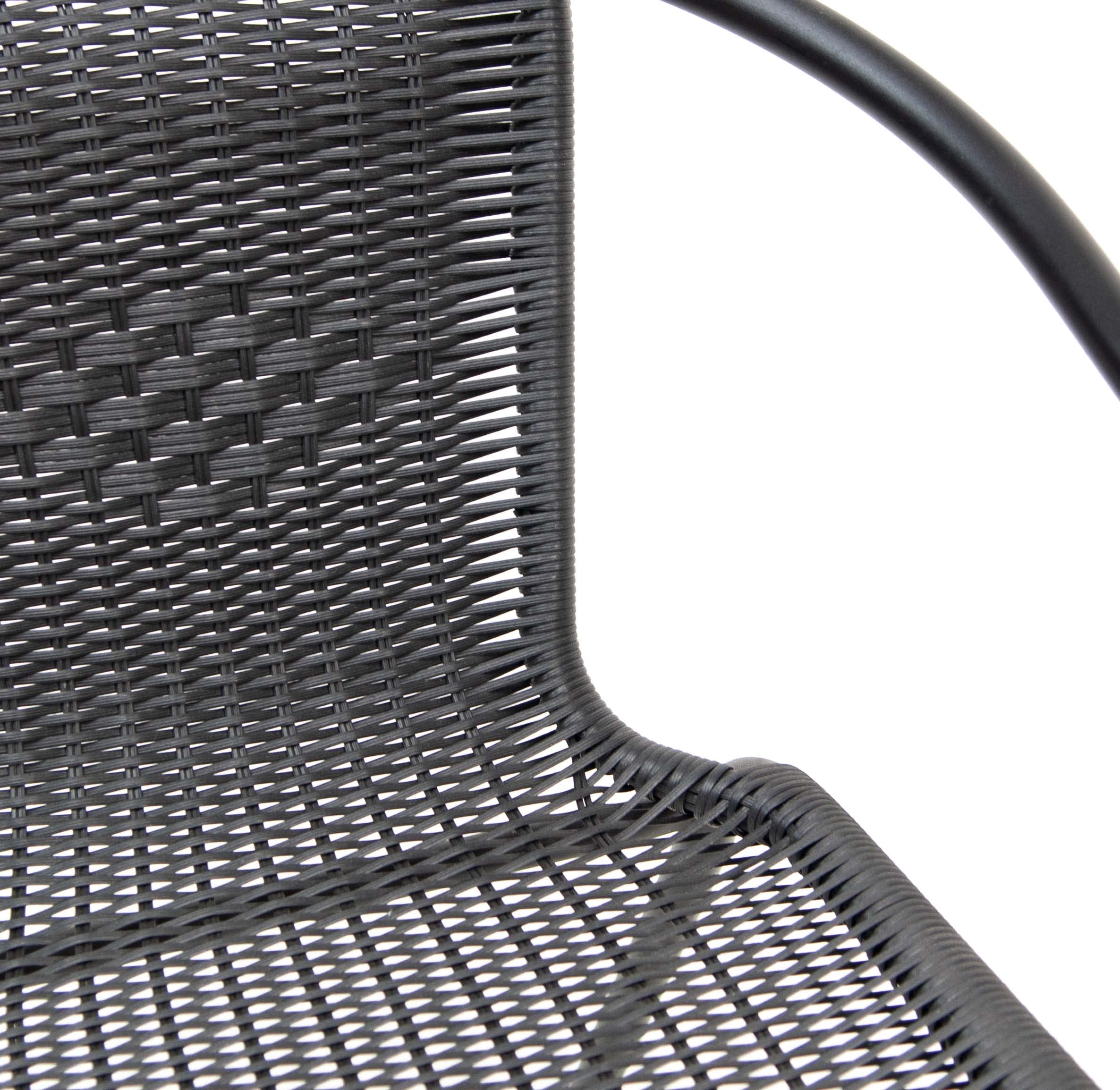 THE SECRET HOME - Pack de 2 Sillas en Mimbre de PVC para Jardín - Silla de Acero Apilable - Asiento de Exterior para Balcón, Terraza y Jardín (Modelo 1 - Negro)