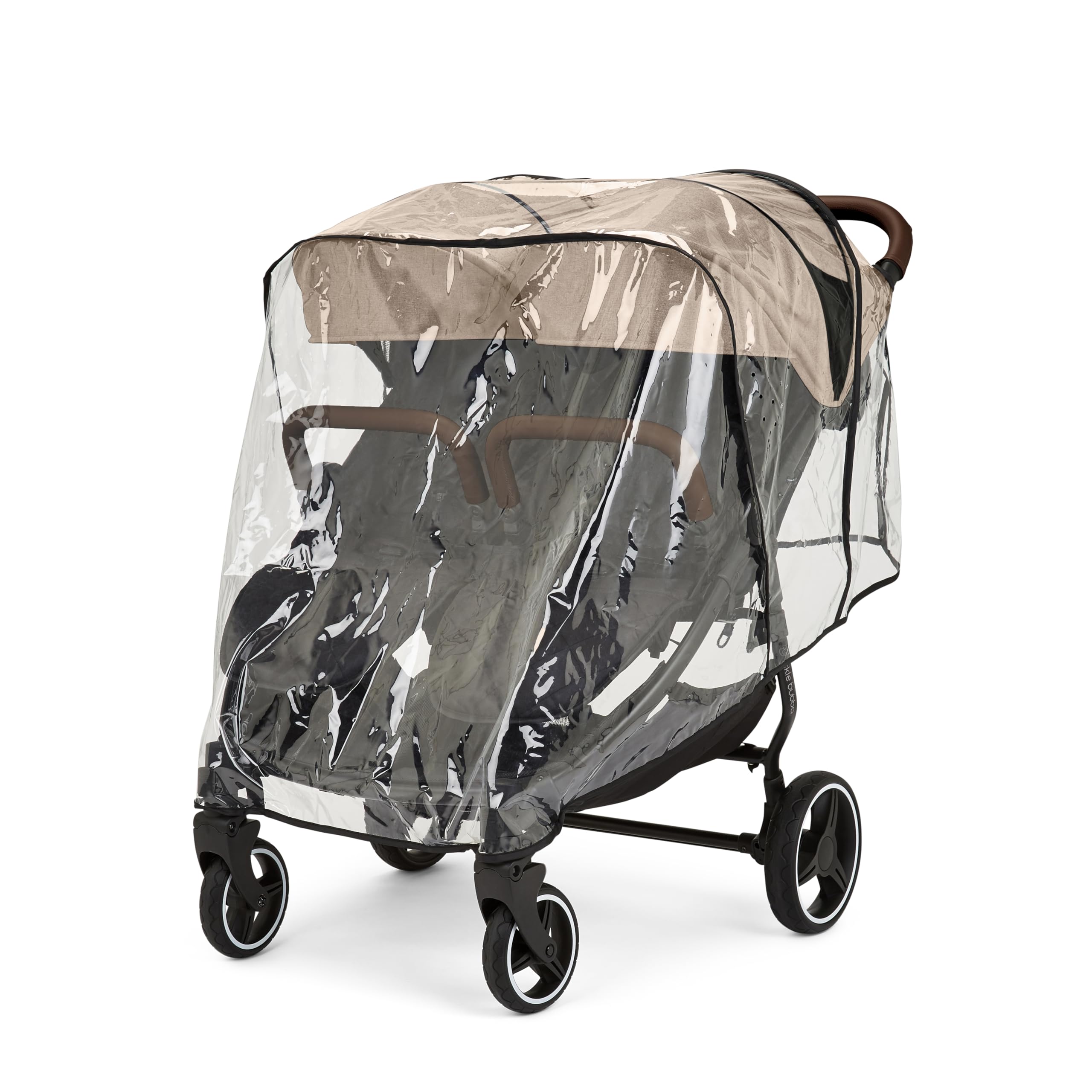Ickle Bubba Venus Prime Doppelkinderwagen - geeignet von Geburt bis 15 kg (ca. 3 Jahre), leichter, faltbarer Zwillingskinderwagen mit Neugeborenenkokon, 2 Fußwärmern und Regenschutz (Biscuit)