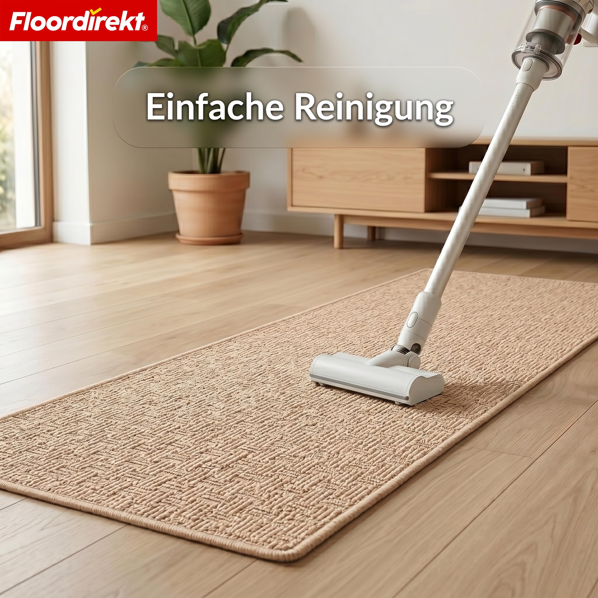 Floordirekt Teppichläufer Monaco Beige 80x400 cm - Läufer für Küche, Flur & Wohnraum - Feinschlingen Teppich - rutschfest & Antistatisch