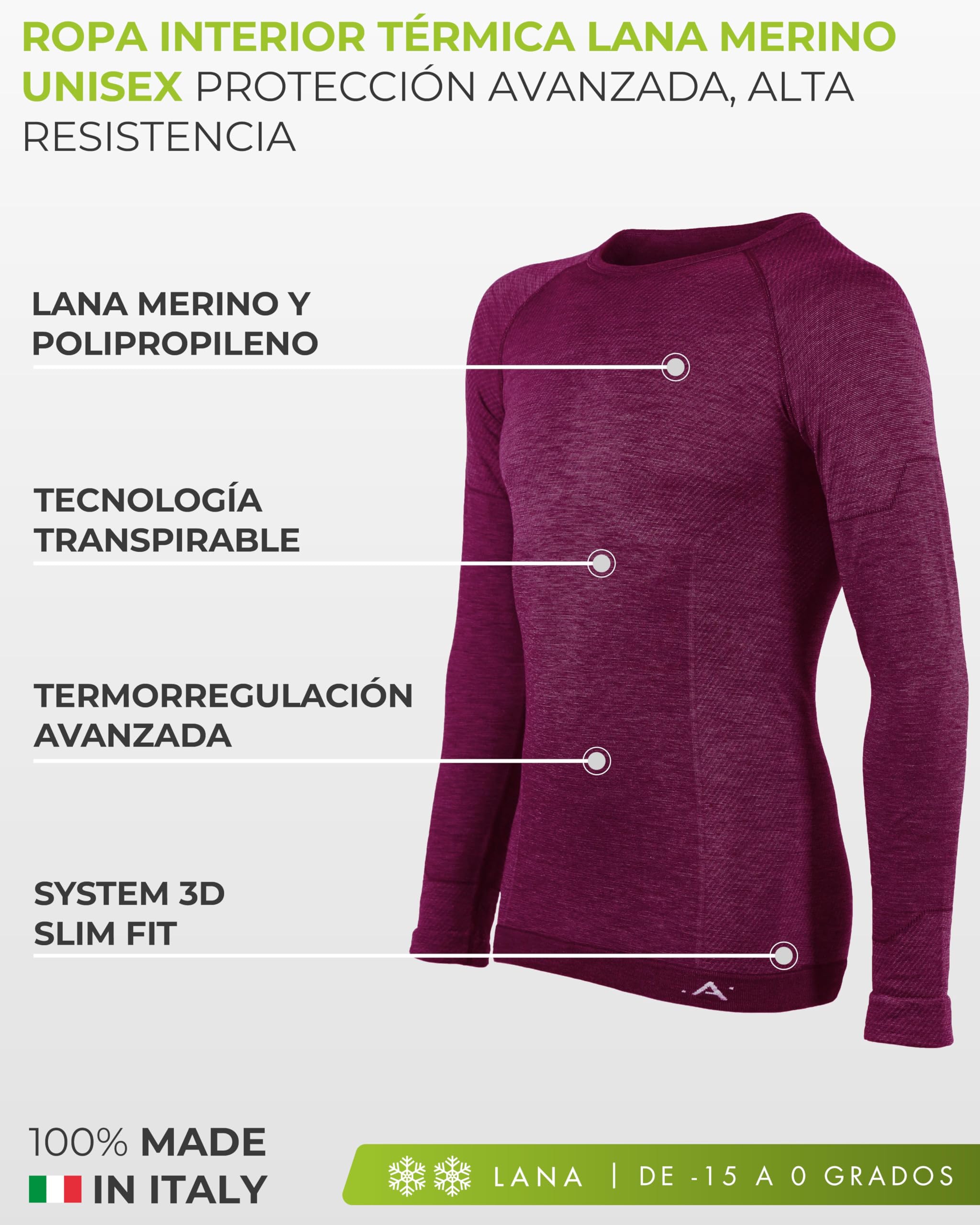 Risalti Camiseta Termica Hombre y Mujer Lana Merino Unisex - Camiseta Lana Merino Hombre y Mujer, Camiseta Termica Mujer y Hombre Transpirable, Ropa Termica Hombre Frio Sin Costuras - Made in Italy