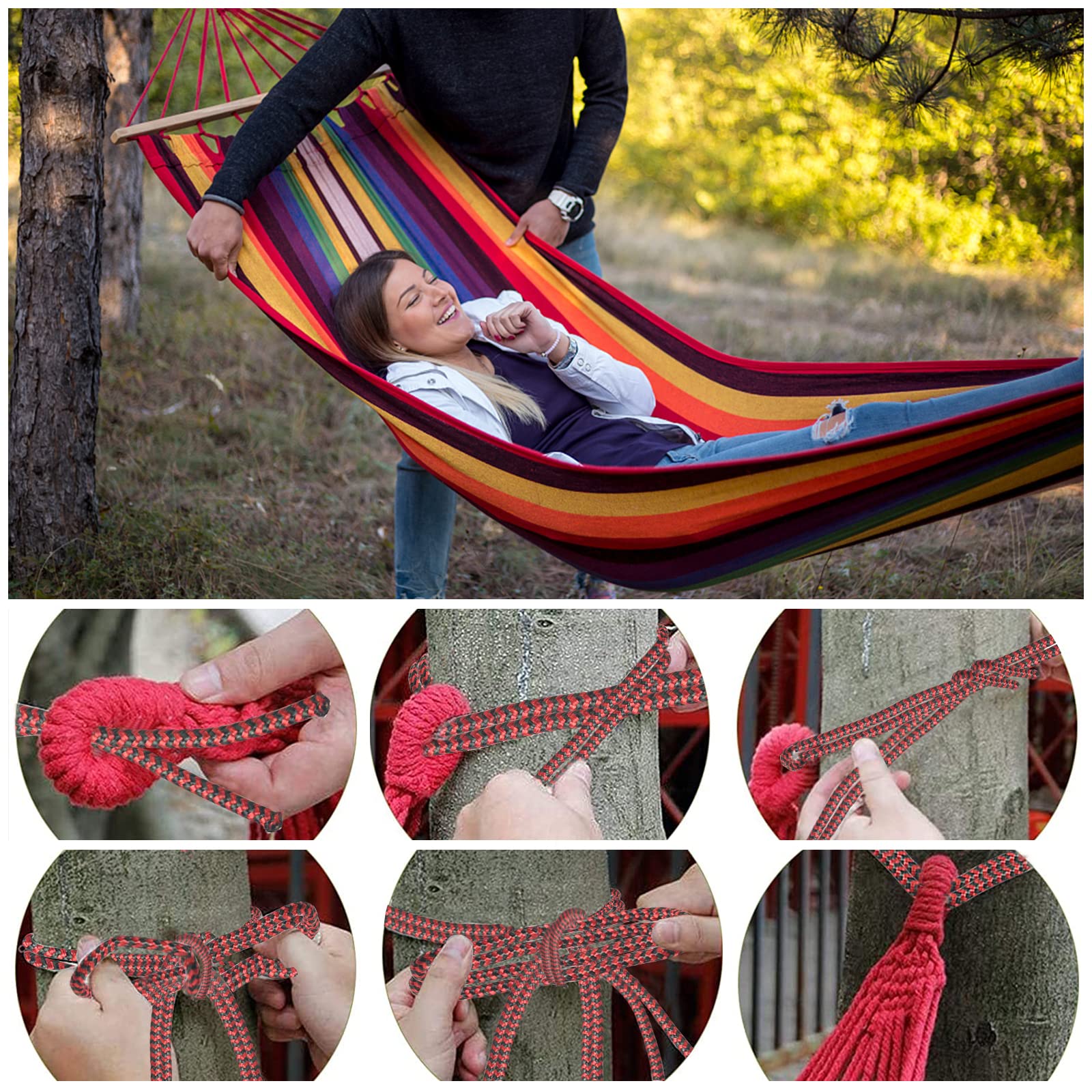 Amaca per esterni, in cotone, 190 x 150 cm, per campeggio, portata fino a 150 kg, per esterni, portatile, traspirante, con borsa per il trasporto, per campeggio, giardino, terrazza