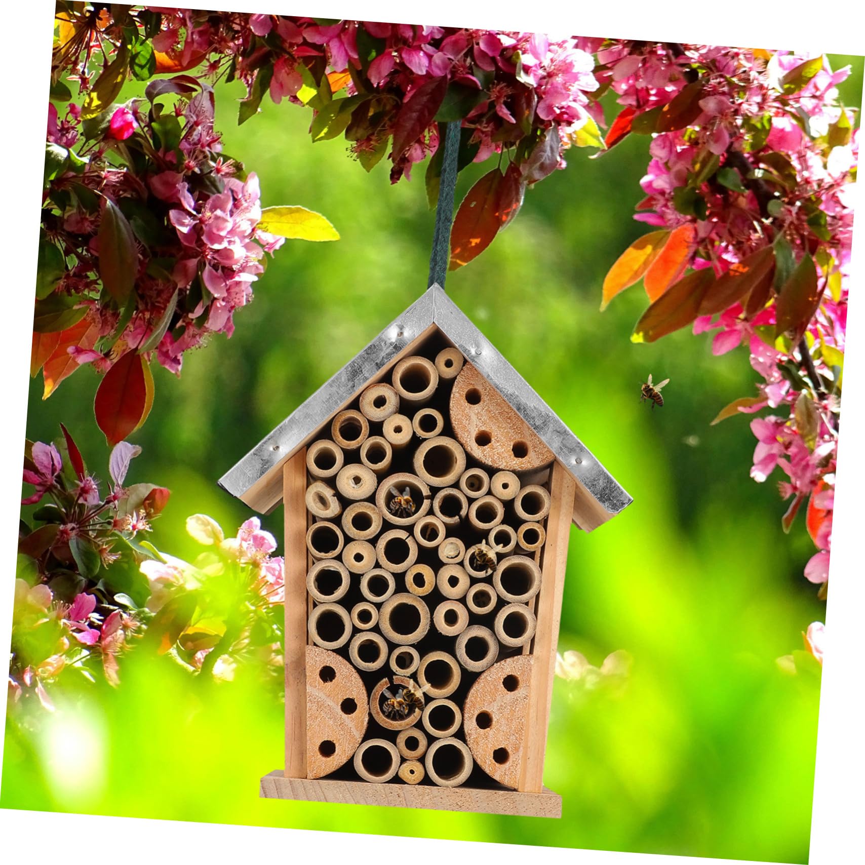 Hängendes Insektenhotel und Eisen Bienen und Schmetterlingshaus für Garten Wetterfest Dekorativ Geräumig Außen