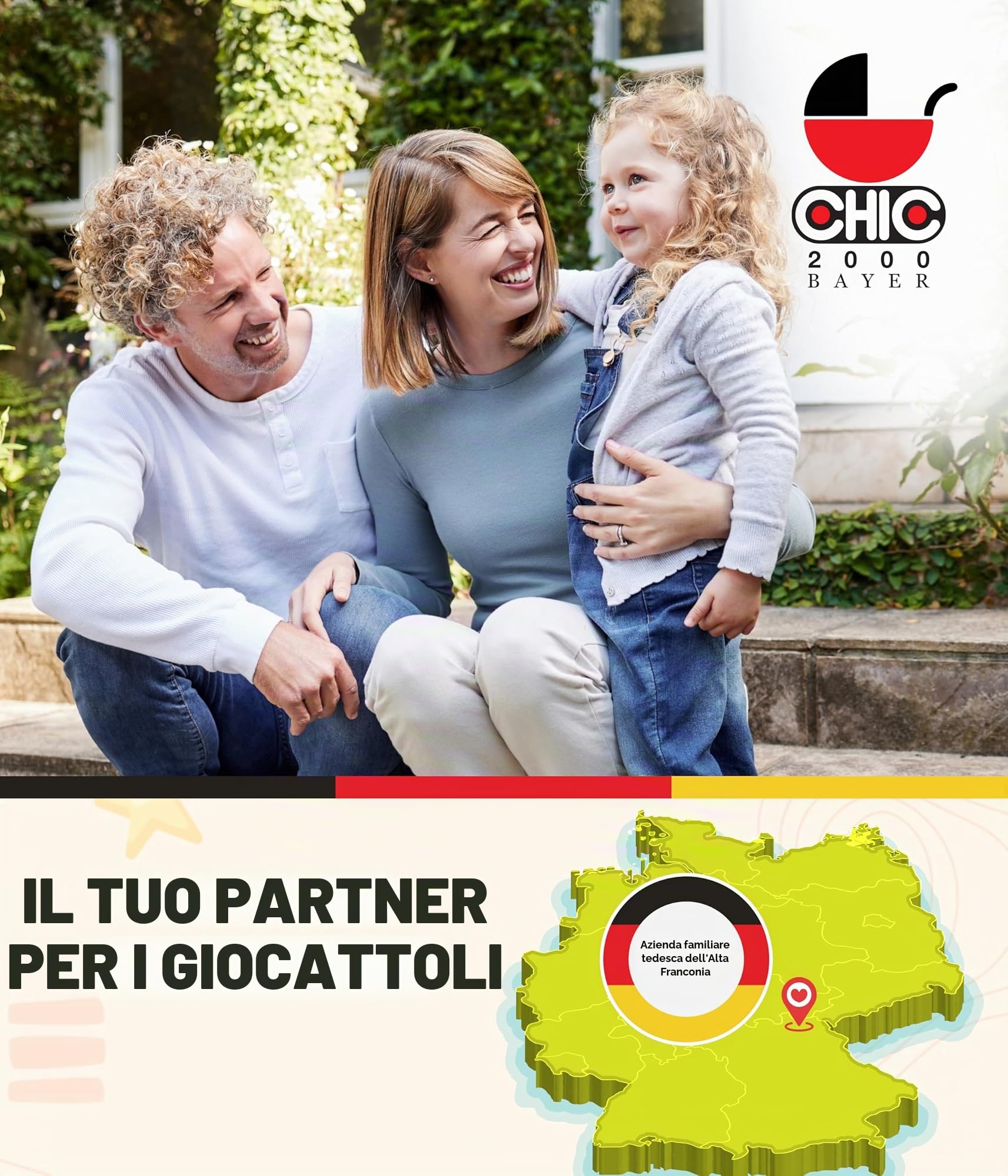 Bayer Chic 2000® Carrozzina combinata 3 in 1 Leni – orsetto beige – pieghevole, manico regolabile in altezza 43 – 67 cm, borsa per il trasporto – Bambole fino a 46 cm, a partire da 3 J