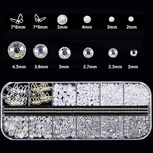 Miniatura 2 de RODAKY Gemas de uñas multiformas para arte de uñas acrílicas, diamantes de imitación de perlas AB para uñas, dije mental de mariposa, joya colorida,