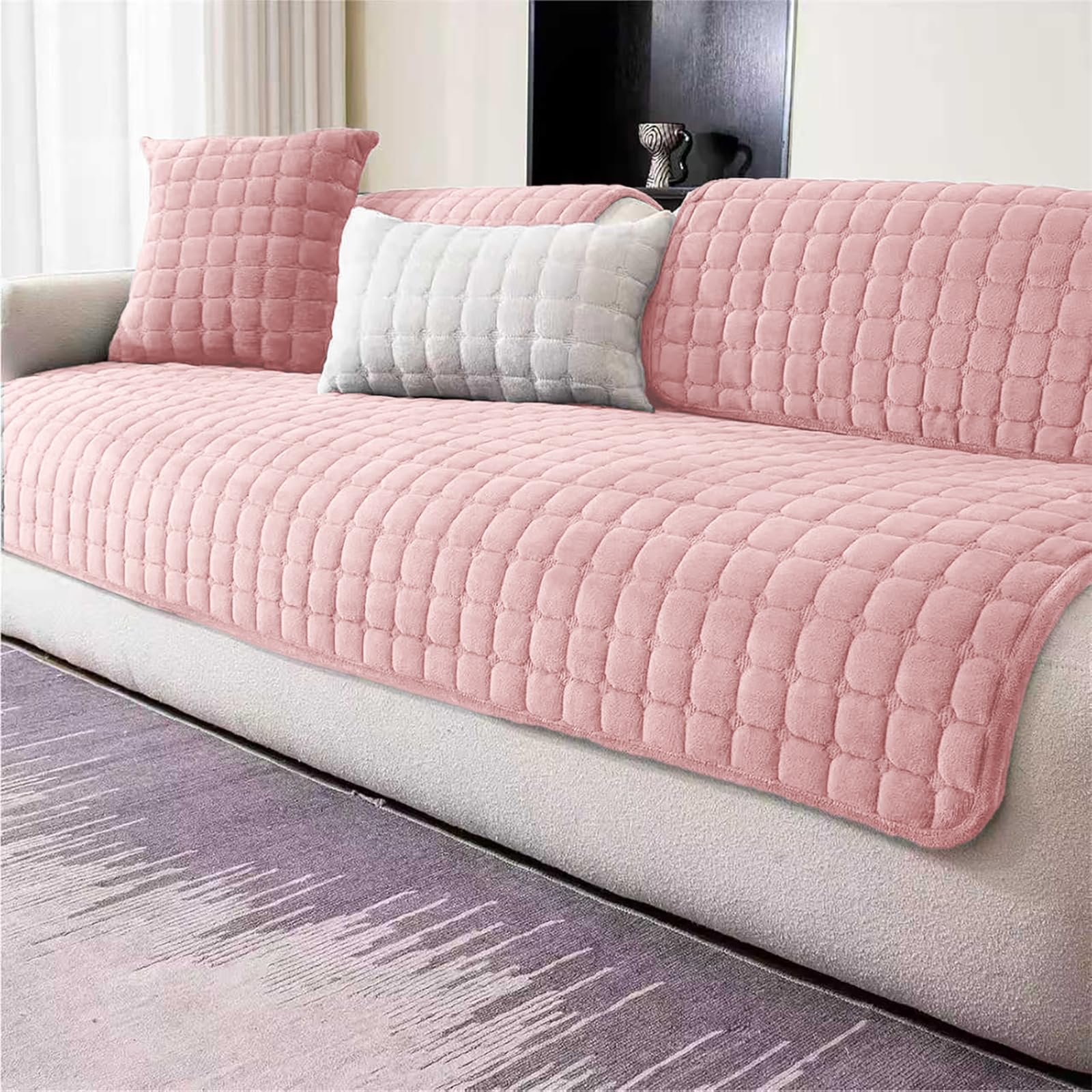 LINGKY Pink Cushion Covers 45x45 cm, Soft Flannel Decorative Fluffy Throw Pillow Cases, Cushion Cover 18x18 inches with Zipper for Sofa Bed Livingroom Bedroom, Pack of 1 — image 1