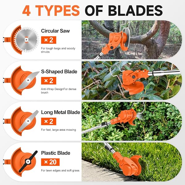 21V Cordless Strimmer, 700W Grass Trimmer with 2x 2000mAh Batteries, Lightweight Foldable Battery Strimmers Cordless with 26 Blades,90° Adjustable Head for Garden Lawn Weeding - Deep Orange - 2