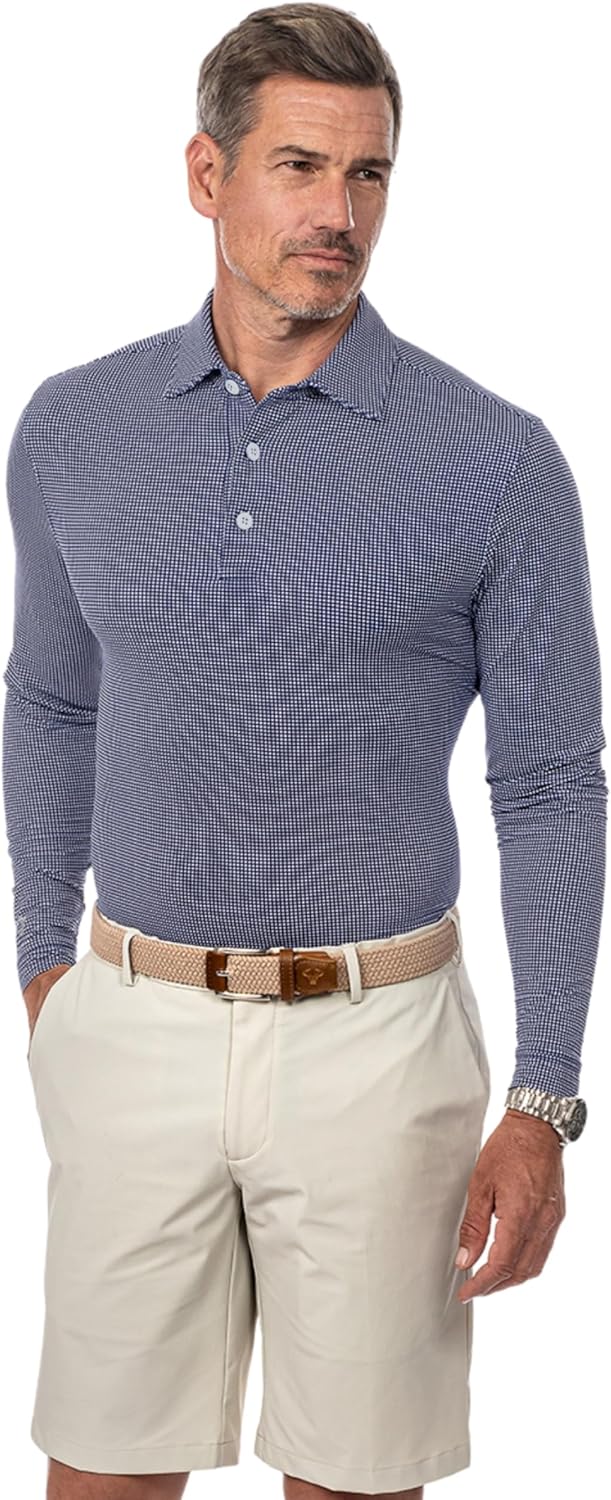 IBKUL Athleisure Wear Sun Protective UPF 50+ Icefil Cooling-Mini Check Print Long Sleeve Polo (Modern Fit)-95754