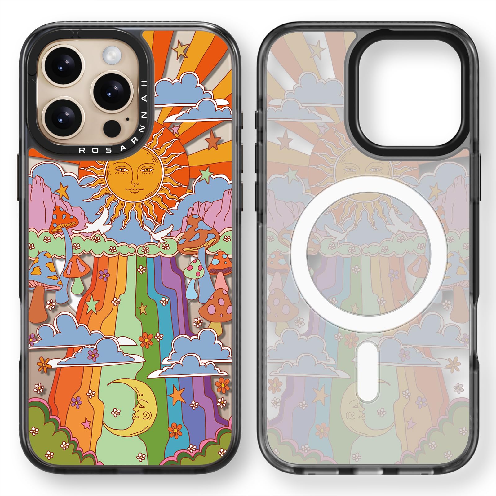 Rosarnnah Magnetic for iPhone 16 Pro Max Magsafe Case Cute - Durable Shockproof 6.6 ft Drop Impact Phone Case - Black Funny Mushroom Design for iPhone