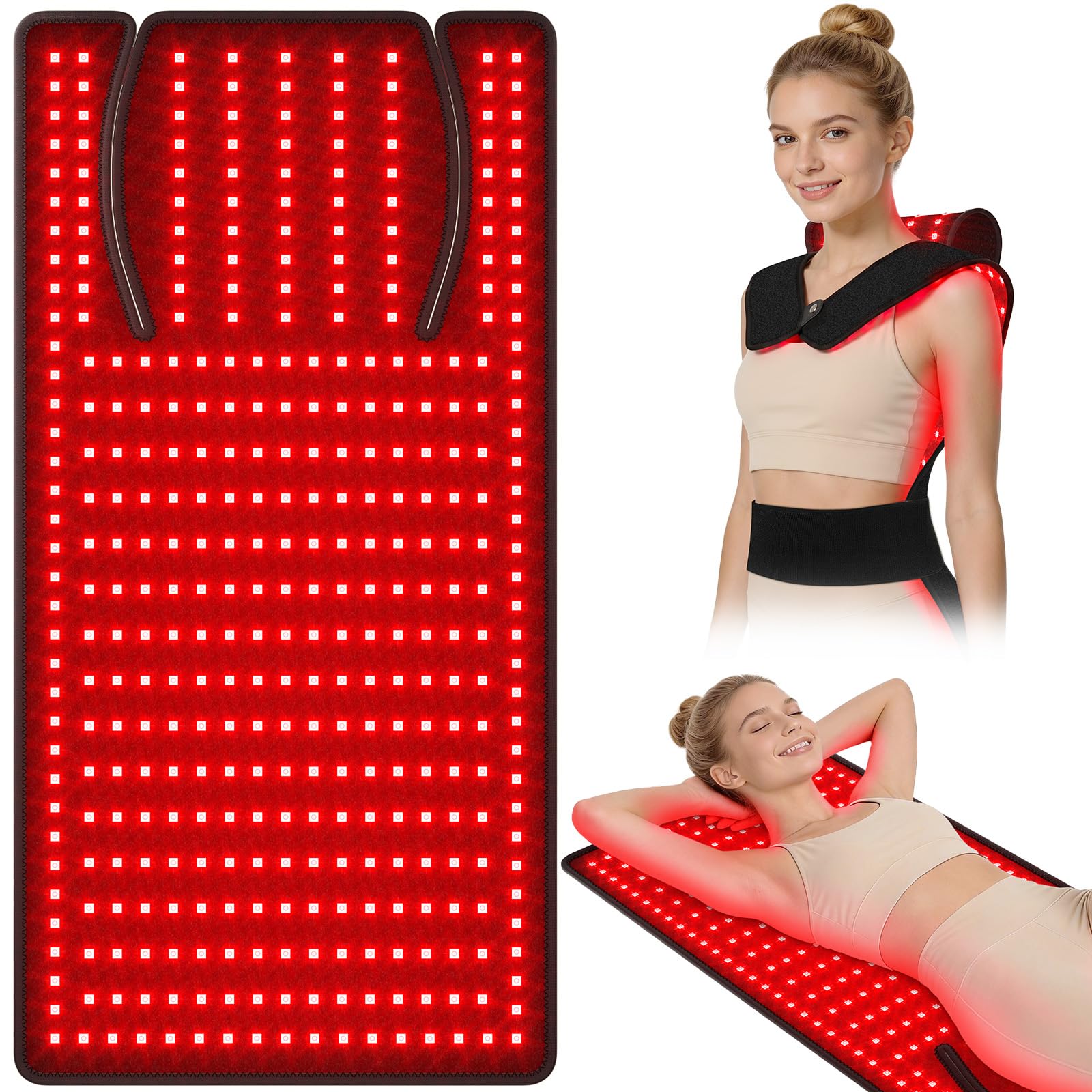 Photo 1 of KingPavonini Red Light Therapy Mat for Body, 33''×17''Wearable Red Light Heating Pad for Neck Shoulder with Skin-Safe TPU, 380 LEDs 660nm/850nm Infrared Light Therapy for Back, Muscle, Joint Relief