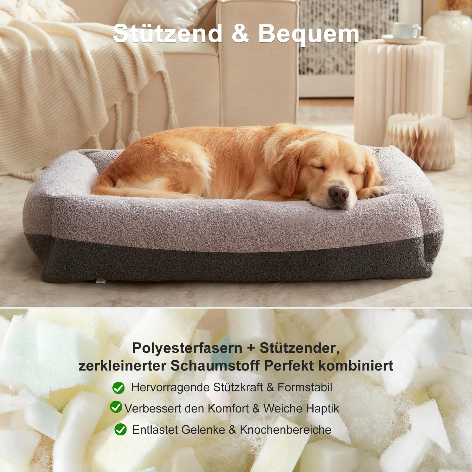 Pawk Panier pour Chien Grande Taille, XL Lit Chien Dehoussable Lavable, Coussin Antidérapant Doux Anti-Anxiété, 91x69x20cm