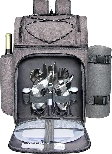 Hap Tim Picknickkorb für 2 Personen - Perfekter Picknickrucksack mit Weinhalter & Decke