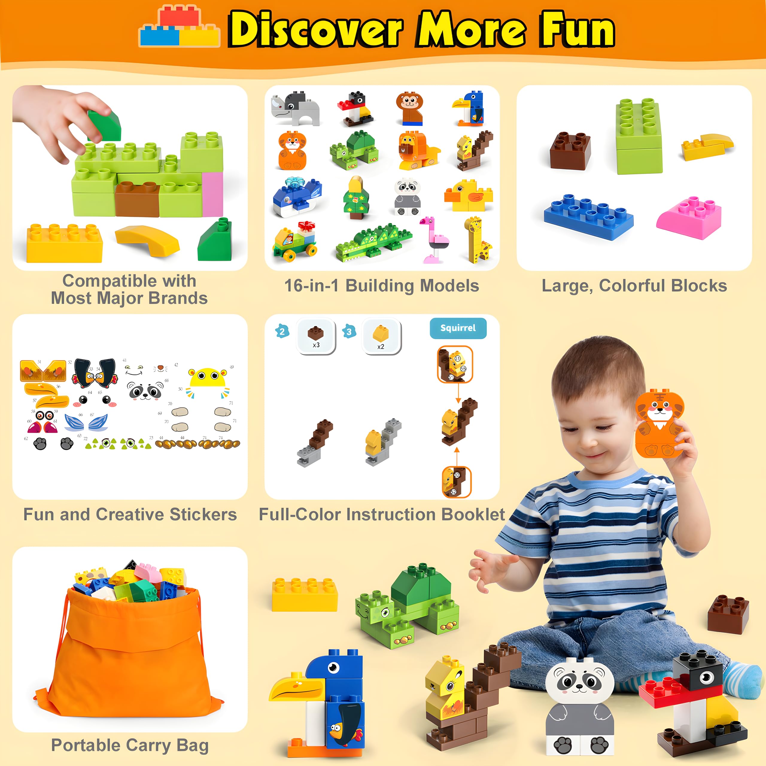 MOONTOY Gros Blocs de Construction 125 Pièces Briques de Construction Créatives Jouet de Construction Colorés pour Enfant Jeux de Construction pour Enfant de 2 à 5 Ans Cadeau Anniversaire Noël ou Fête