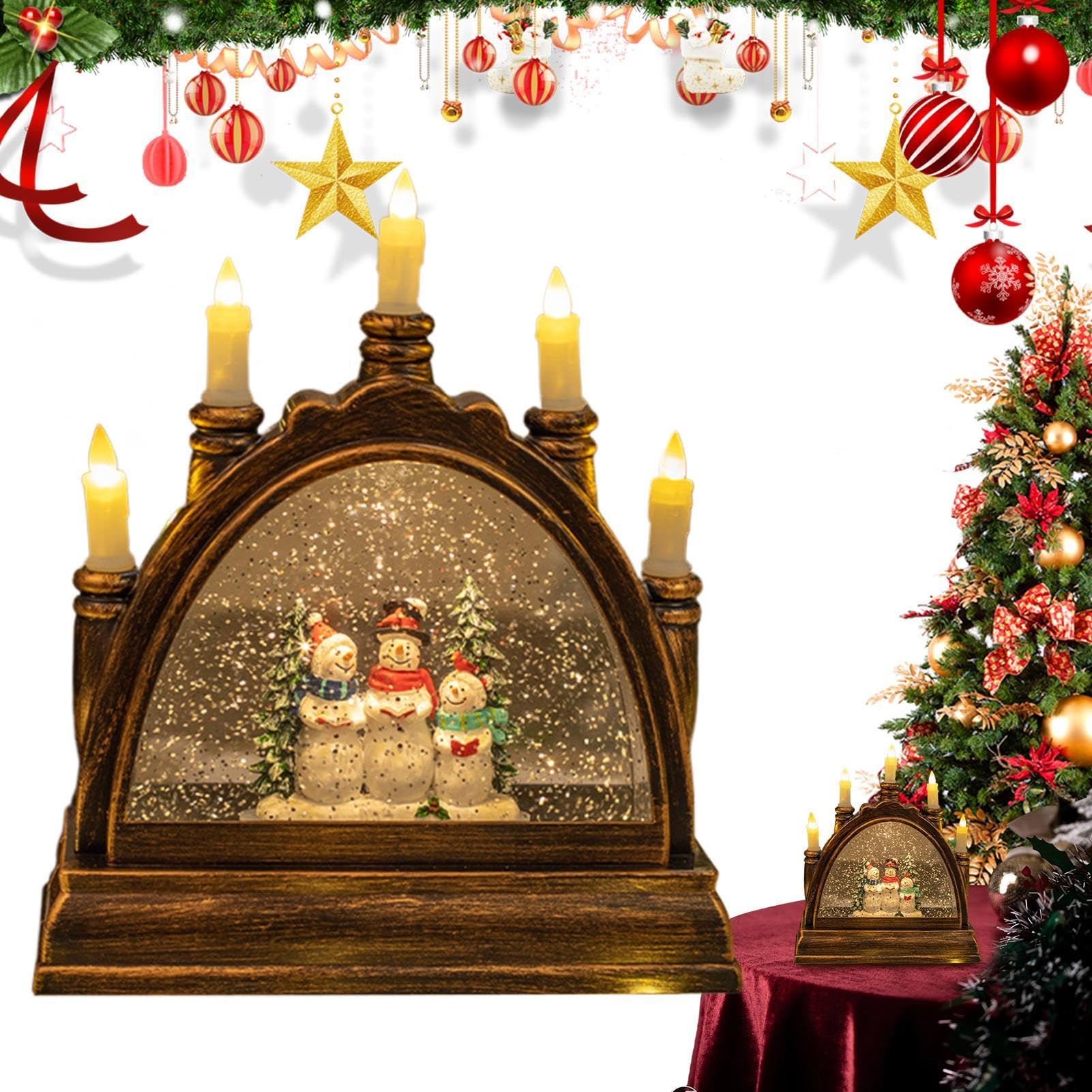 Farol de Navidad musical con nieve LED y decoración navideña para salón