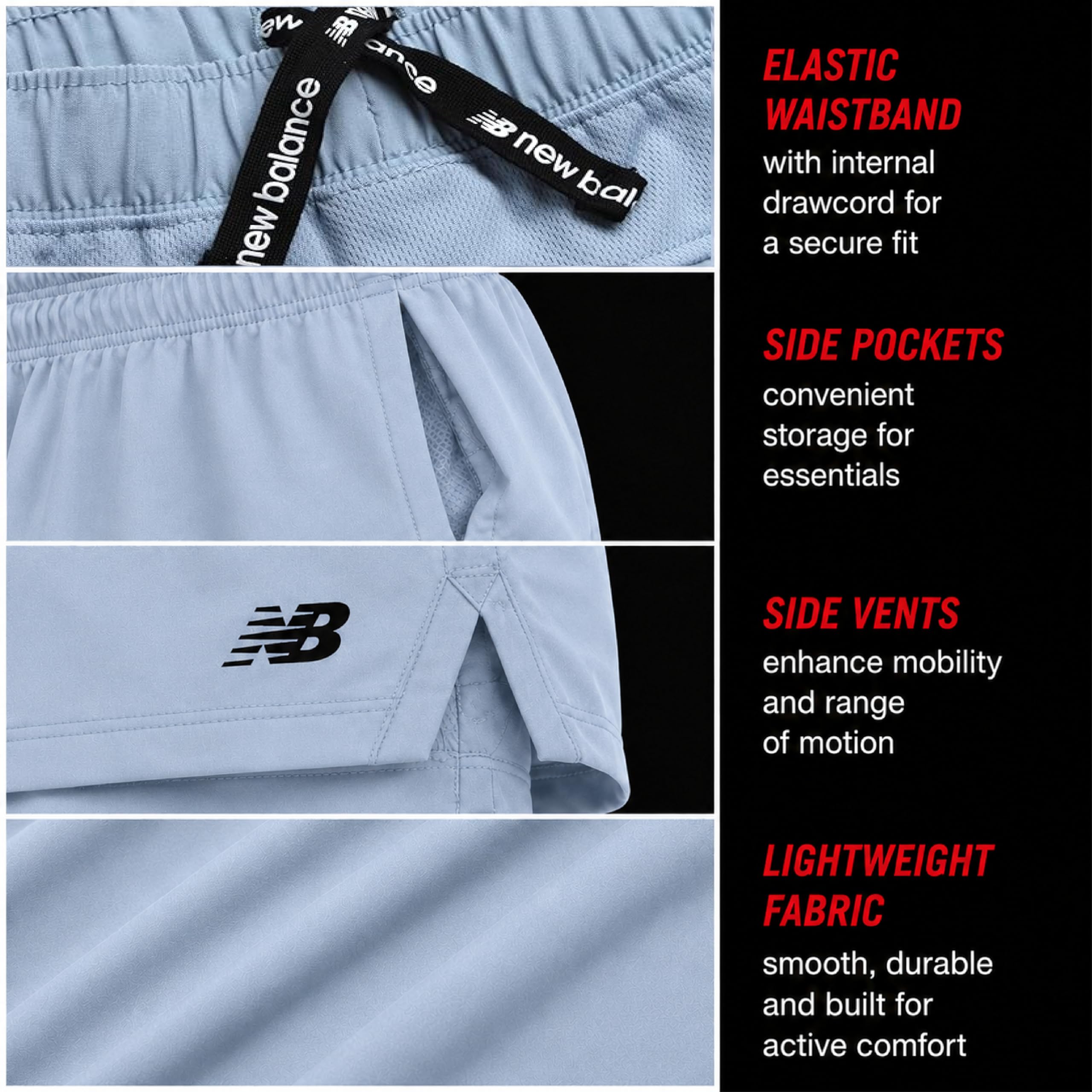 New Balance Sport-Shorts für Jungen, leicht, gewebt, mit Taschen für Basketball, Fußball (8–20)