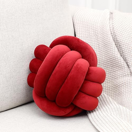 Petrella Almohadas redondas de nudo para decoración del hogar, cojines decorativos estéticos, color borgoña, 11 pulgadas