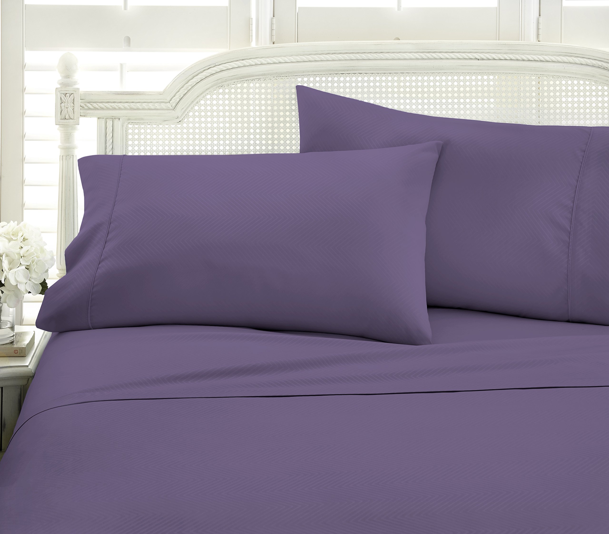 ienjoy Home Embossed 4 Piece Sheet Set, Queen, Chevron Purple