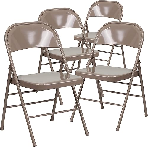 Flash Furniture Serie Hércules Silla plegable de metal, beige, paquete de 4
