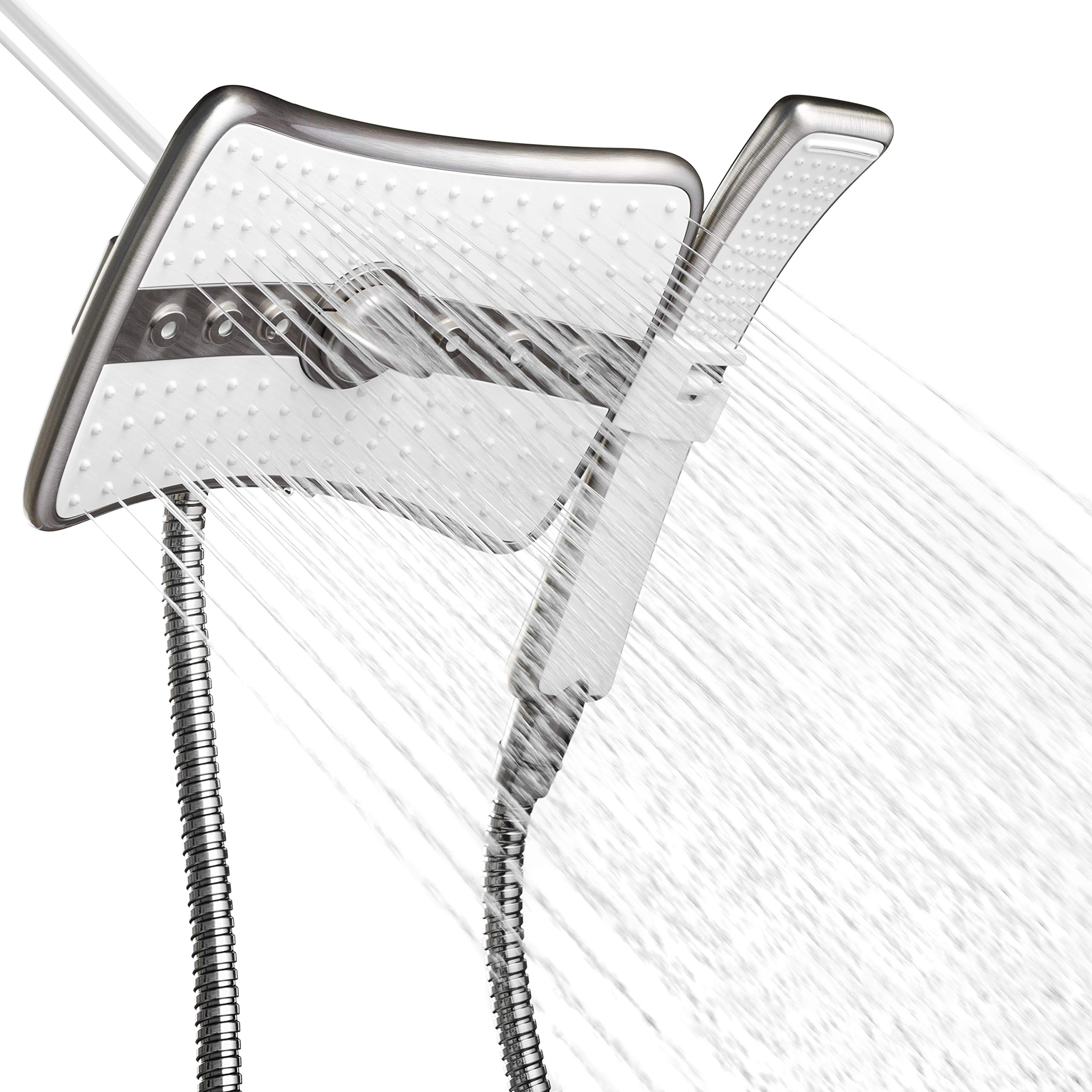 AKDY9 Inch 4-Spray Multi-Function Rainfall Shower Head & Shower Wand Combo (Titanium Sliver - 2.5 GPM)
