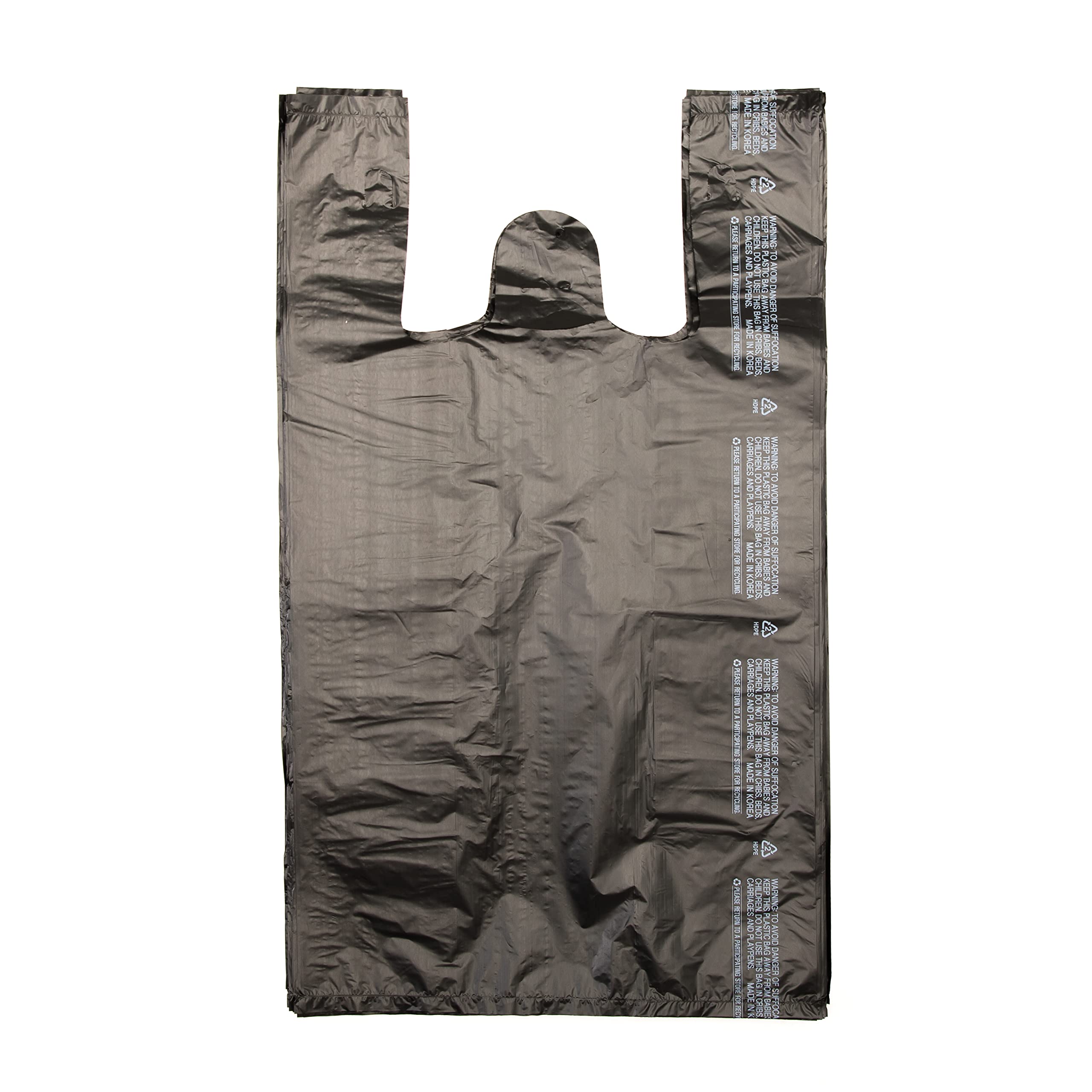 PLATREE Small Black (800 Count) Plastic Embossed T-Shirt Bags, 8" X 4" X 16", 14 mic, Retail Plastic, Bulk, Black Plain, T-Shirt, Desk Trash, Grocery Bags with Handles