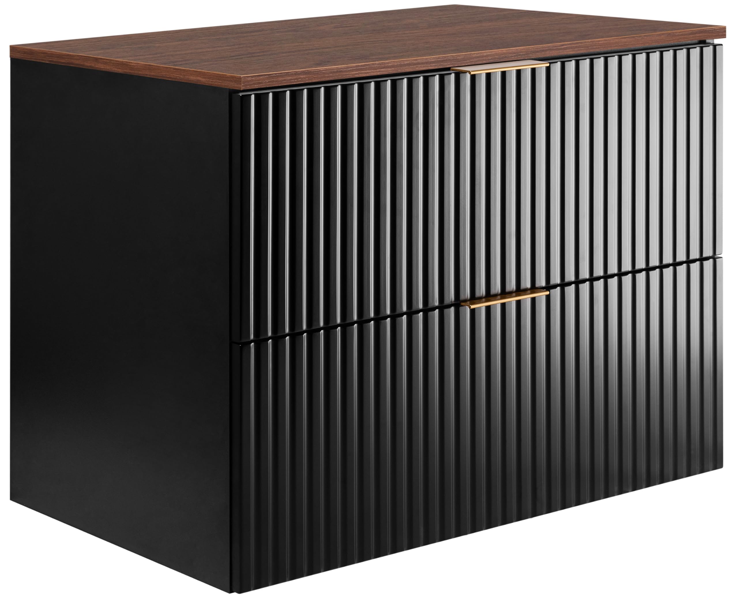 Mobile da bagno sospeso con top, Nero / Noce, 80 x 58,6 x 46 cm