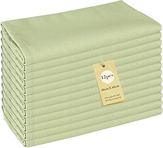 12 Aerviettes souples en polyester-lin, Serviettes en tissu 40x40 cm Serviettes en mousseline pour usage quotidien, cuisine, restaurant, famille, fête, Noël, mariage, anniversaire (Vert Sauge)