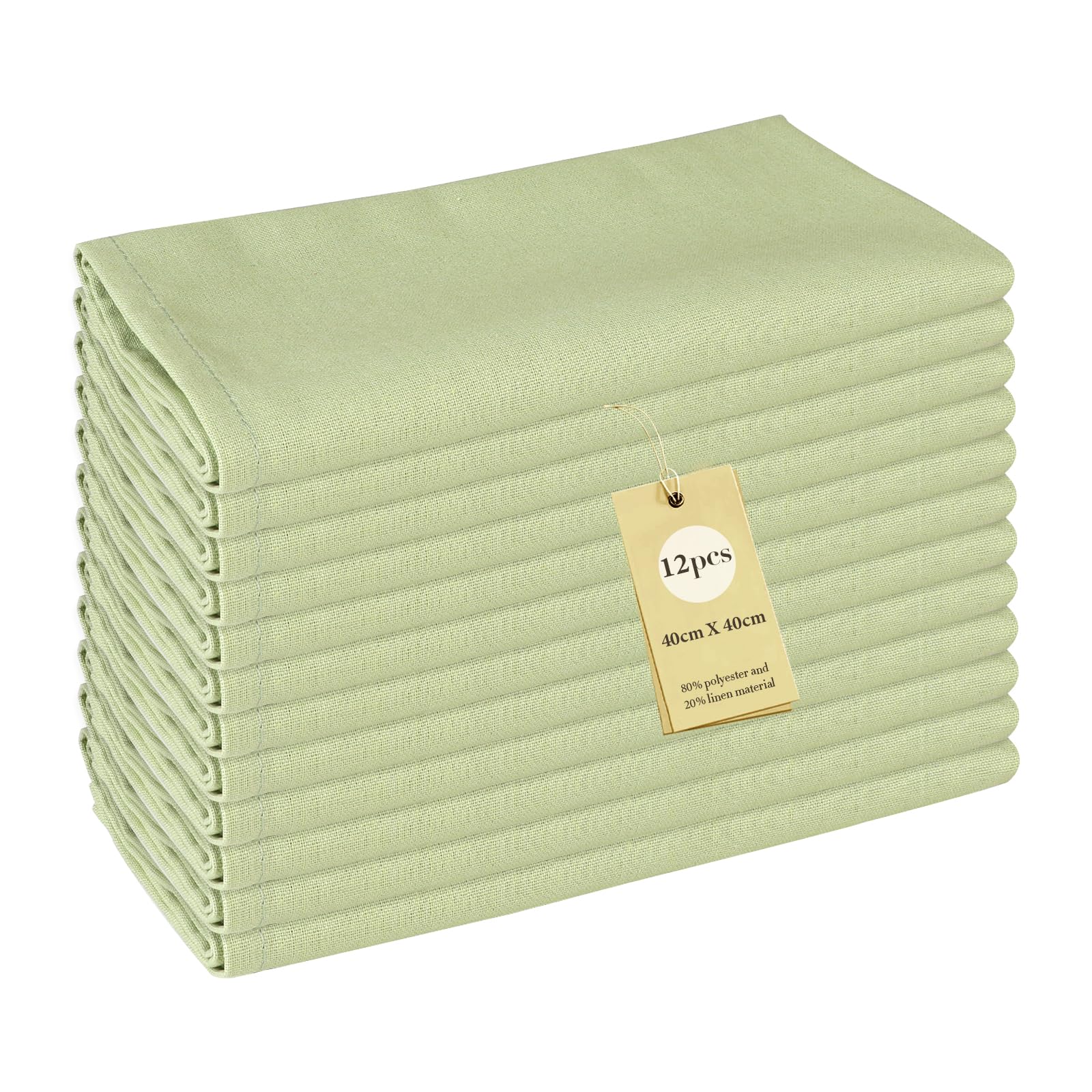 Serviettes en tissu polyester-lin vert sauge souples 40x40 cm de qualité restaurant