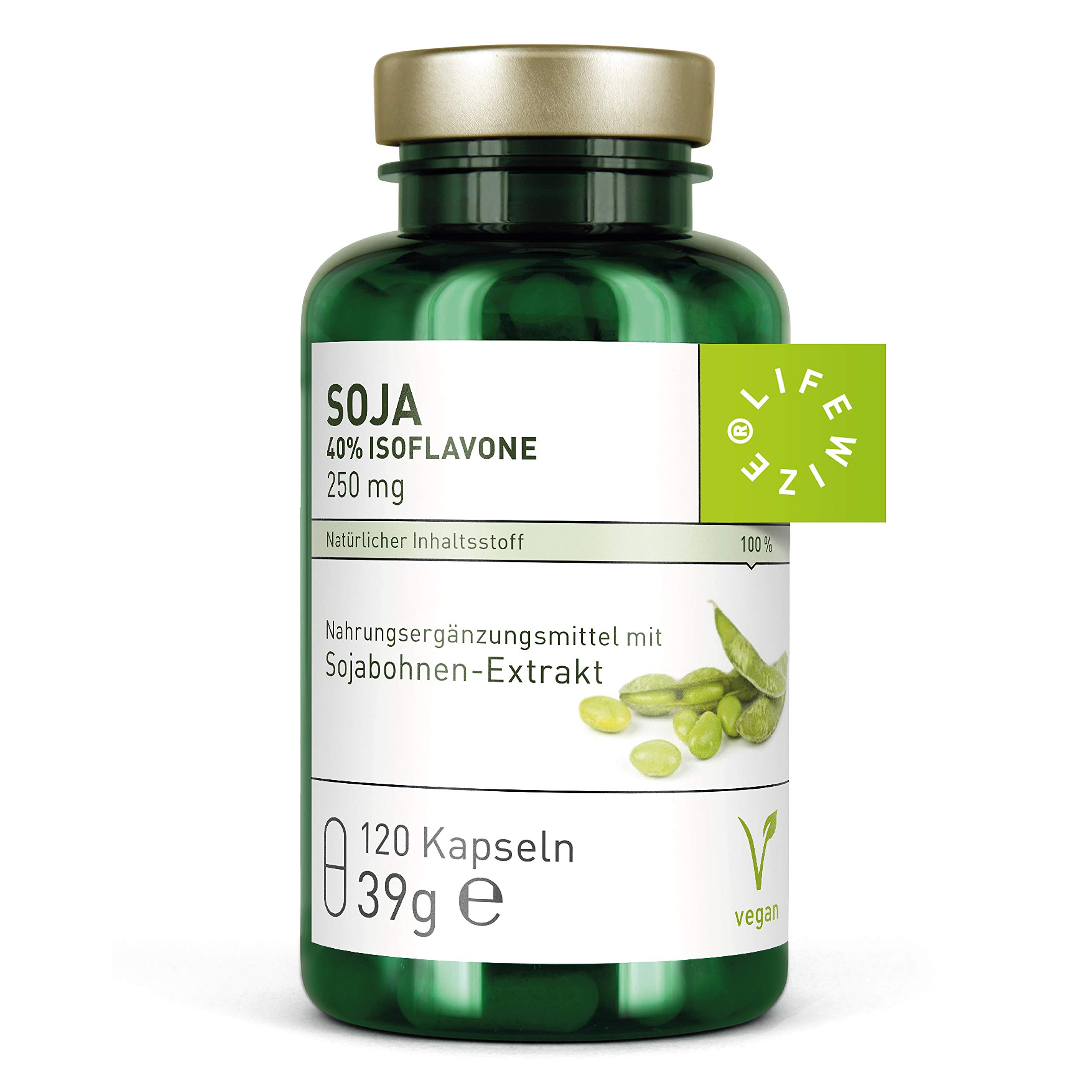 LifeWize® Soja Isoflavon Kapseln - 250mg - Echter Sojabohnen als 30:1 Extrakt mit 40% Isoflavone - 120 Kapseln - Vegan und ohne Zusatzstoffe