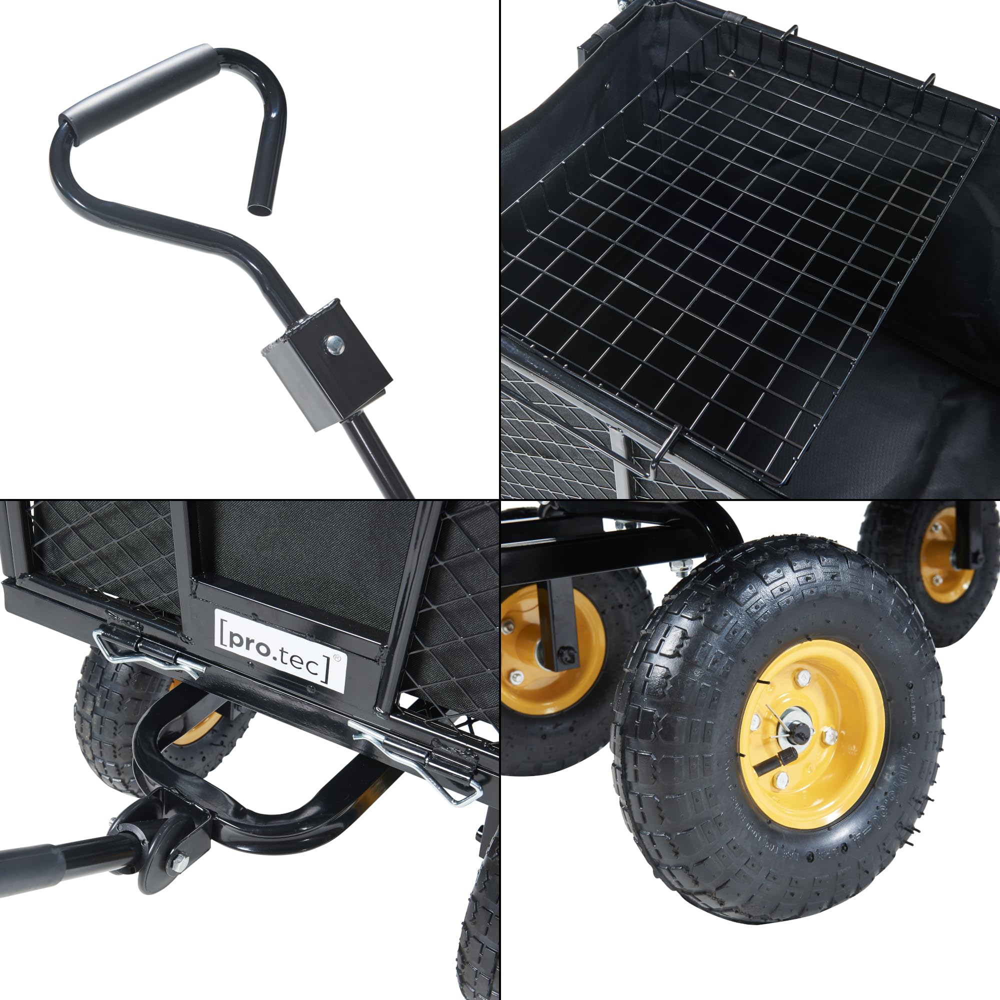 pro.tec Bollerwagen Corropoli Handwagen Gartenwagen max. 550 kg Strandwagen herausnehmbare Plane 112 x 51 cm Transportwagen mit ergonomischem Tragegriff Schwarz/Gelb