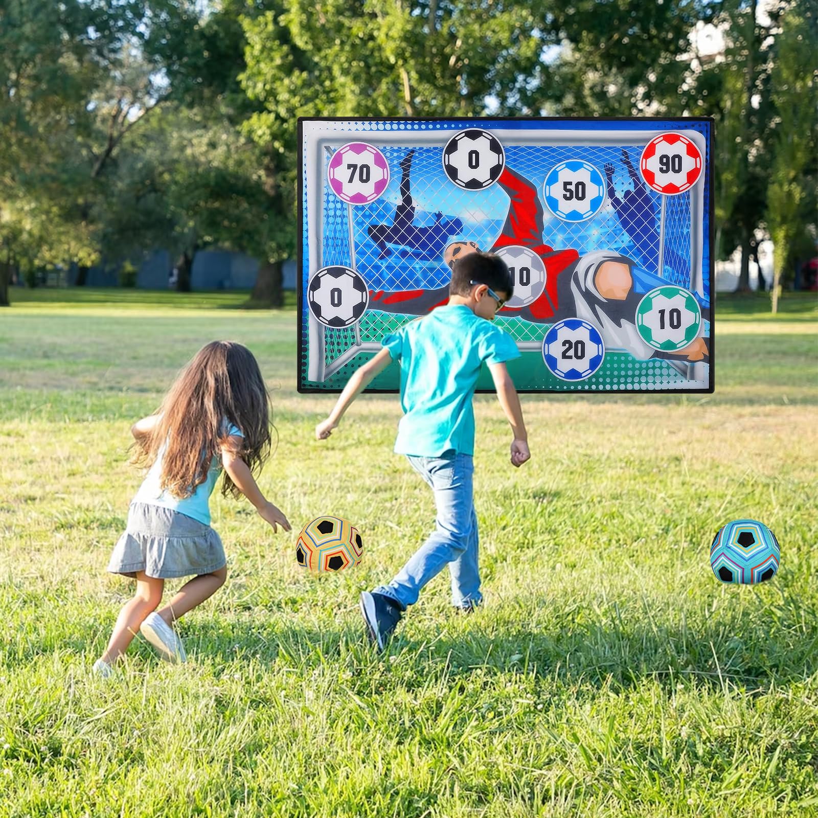 Set da calcio per bambini 2, 3, 4, 5, 6, 7, 8, divertimento sportivo per giardino, interni ed esterni, porte da calcio in morbida flanella, set da gioco da calcio per bambini, giocattolo da calcio