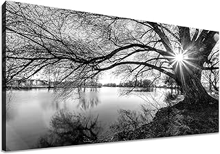 25 Picture Wall Ideas That Instantly Turn Blank Walls Into Art 74 LKY ART Wall Art Decor Black and White Lake Landscape Canvas Wall Art Ol...