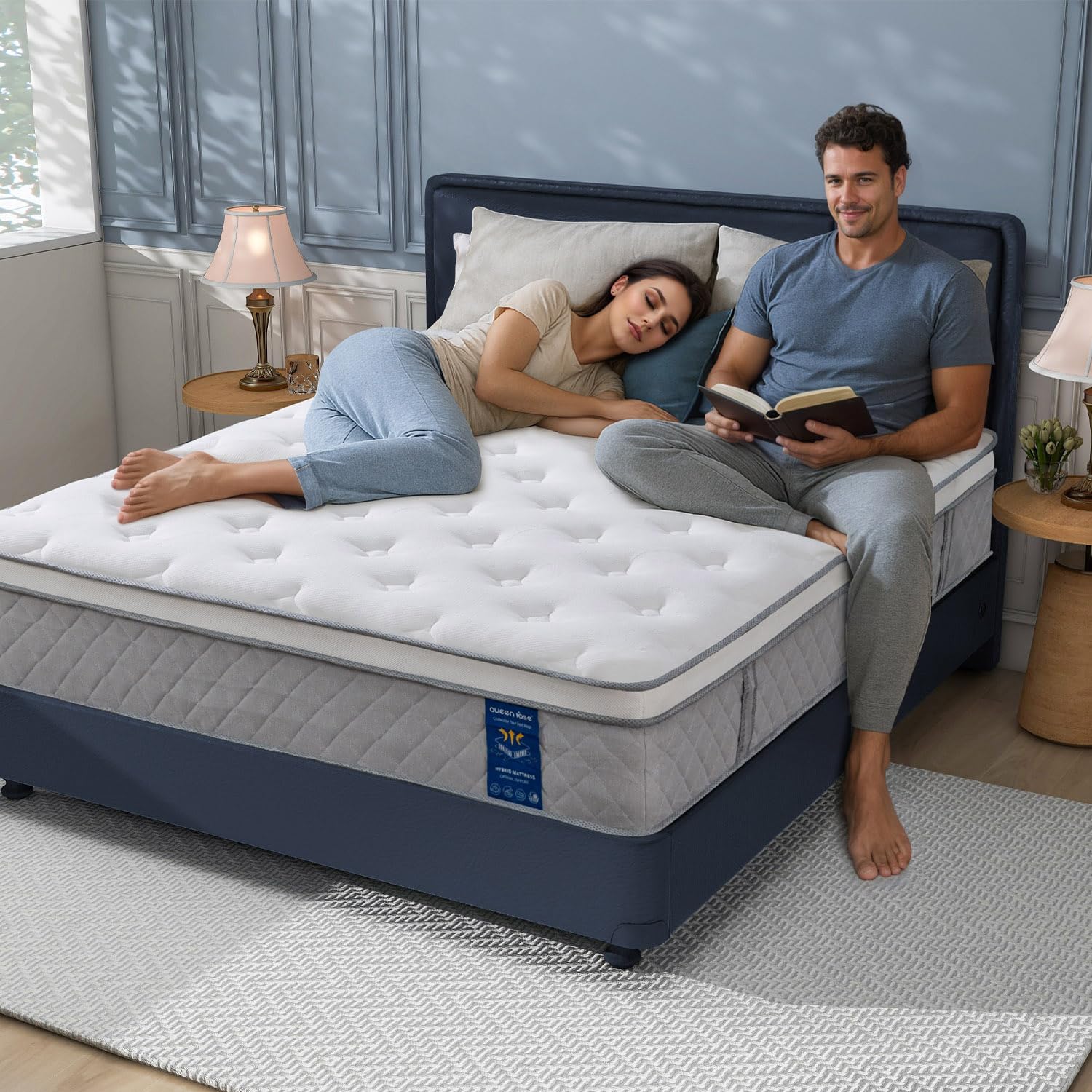 Plush King Mattress, 12 Inch Hybrid Mattress in a Box, 365 Night Trial, Cooling Memory Foam and Pocket Springs Bed, Fiberglass Free, Back Support