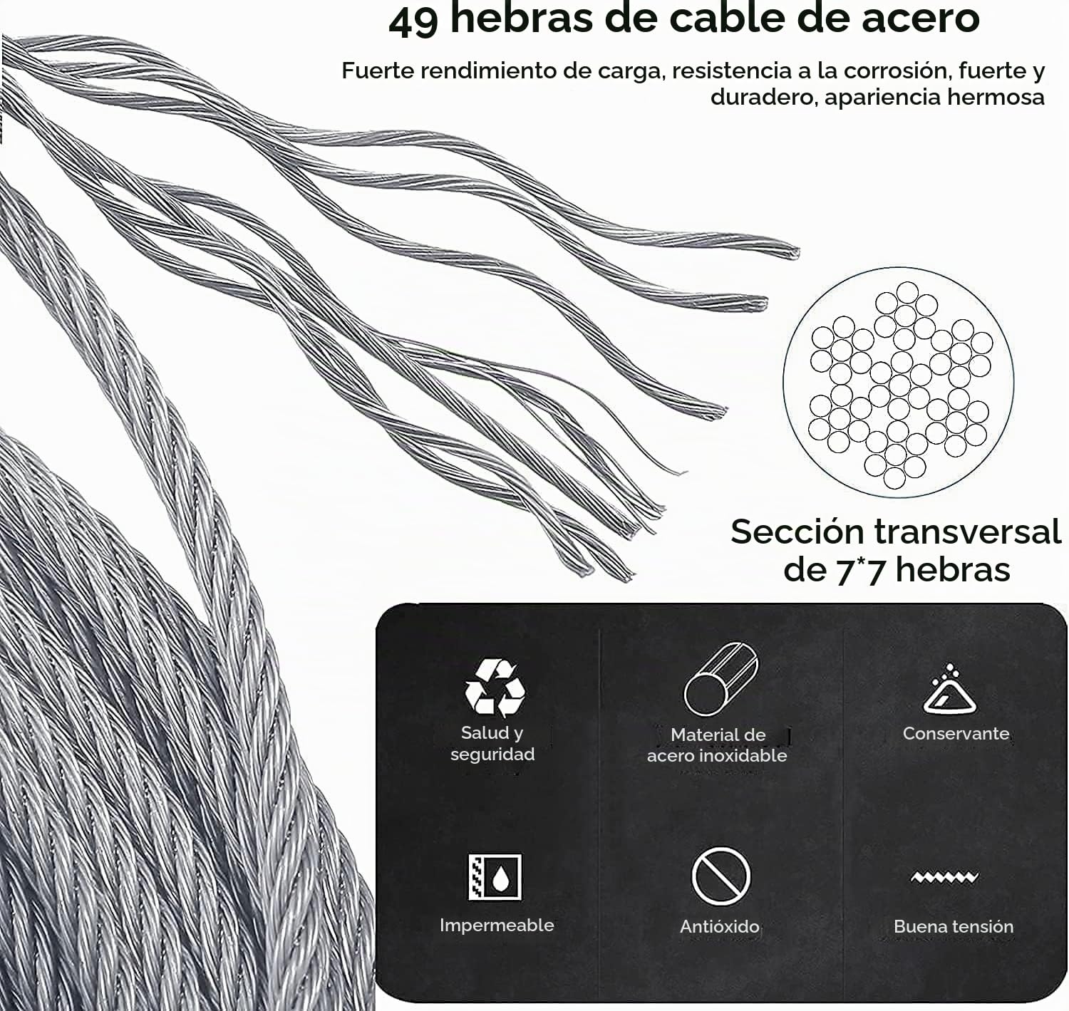 Soporte para Plantas Trepadoras en Acero Inoxidable, Sistema Profesional como Juego Completo con Soportes Murales y Cable de Acero de 3 mm (8 Soportes, 12m Cable)