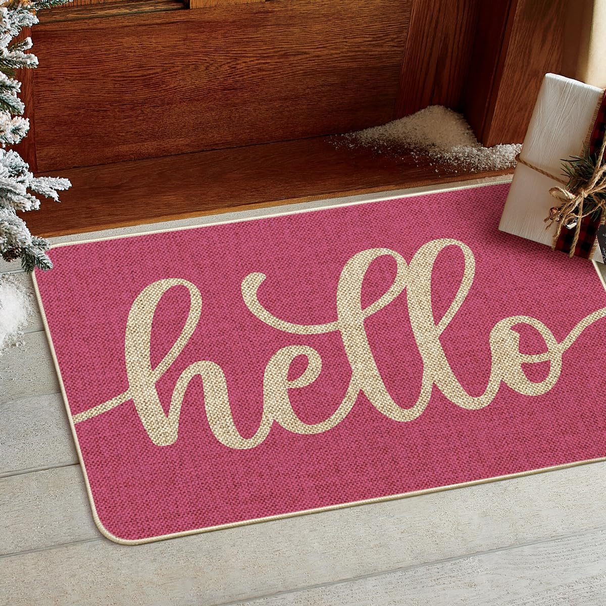 Artoid Mode Pink Hello Spring Doormat, Summer Home Decor Low-Profile Switch Rug Door Mat Floor Mat for Indoor Outdoor 24x35 Inch