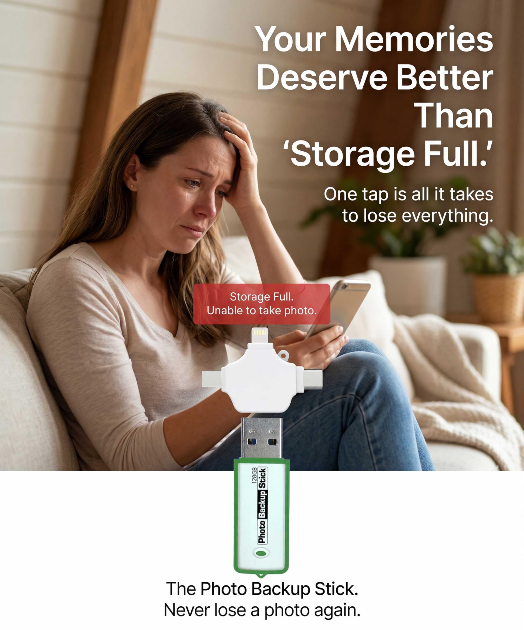 Palo de copia de seguridad de fotos para ordenadores - Herramienta USB 3.0 de copia de seguridad de imagen y vídeo (128 GB)