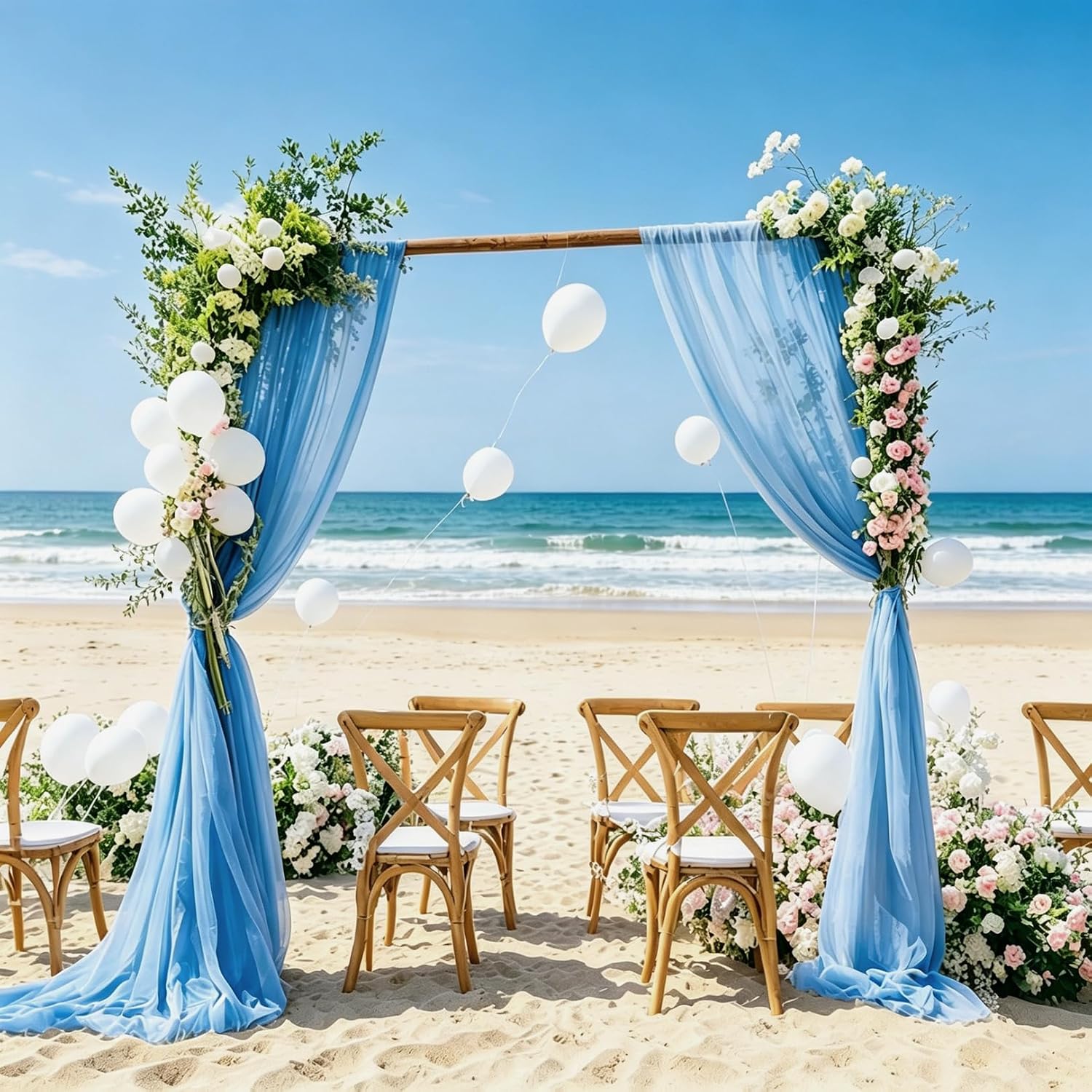 DUOBAO Chiffon Backdrop Curtain 10FT Long Baby Blue Chiffon Fabric Drapes for Wedding Ceremony Sheer Curtains 2 Panels 29''x120'' Photography Backdrops for Parties Sky Blue Polyester Background