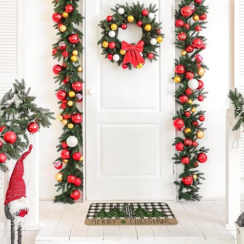 Miniatura 4 de AnyDesign Tapete de árbol de Navidad, pino de Navidad, tapete antideslizante para puerta delantera, tapete decorativo de Feliz Navidad, tapete para