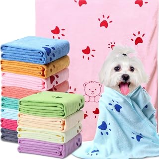 Moukeren 12-Pack Microfiber Dog Drying Towels 20x39" - Super Absorbent Quick-Dry Bath Grooming Towels for Small Medium Dogs Cats Puppies