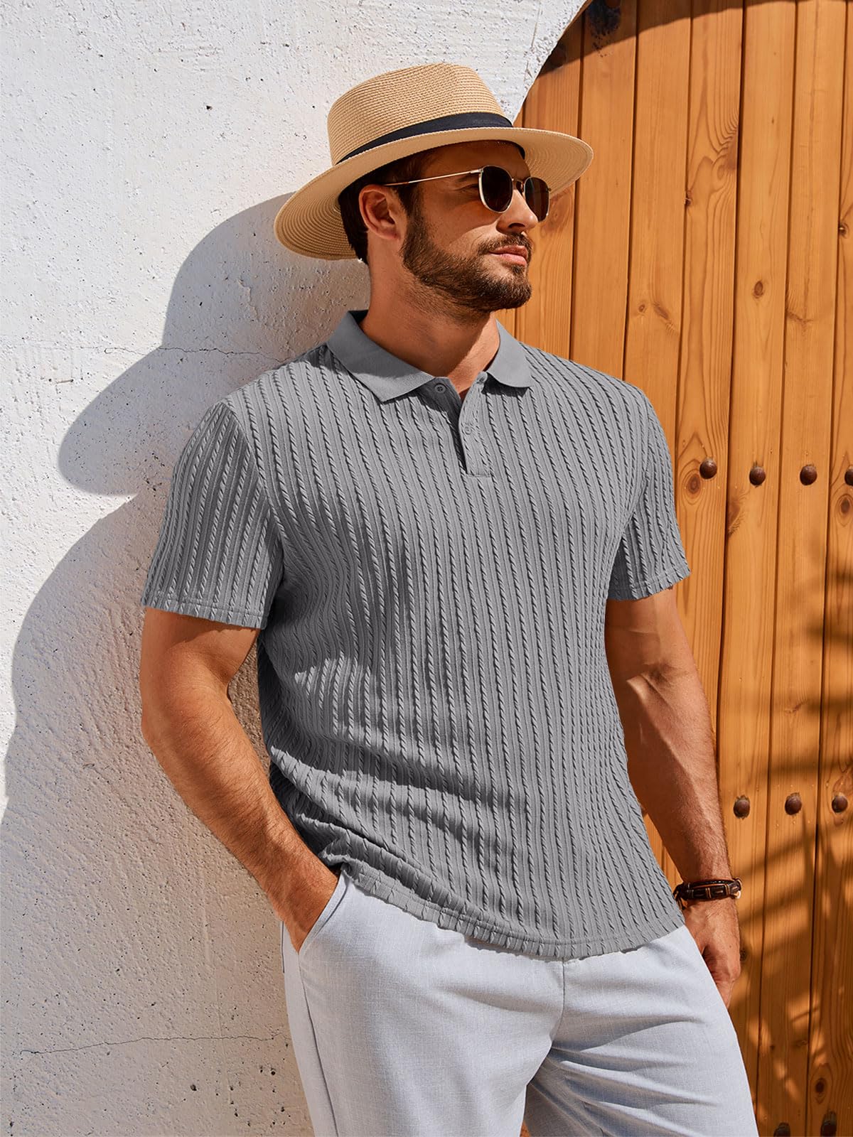 Runcati Męska koszulka polo z krótkim rękawem, dzianina, na lato, regularny krój, jednokolorowa, listwa guzikowa, koszulka polo basic, na czas wolny, koszulka polo