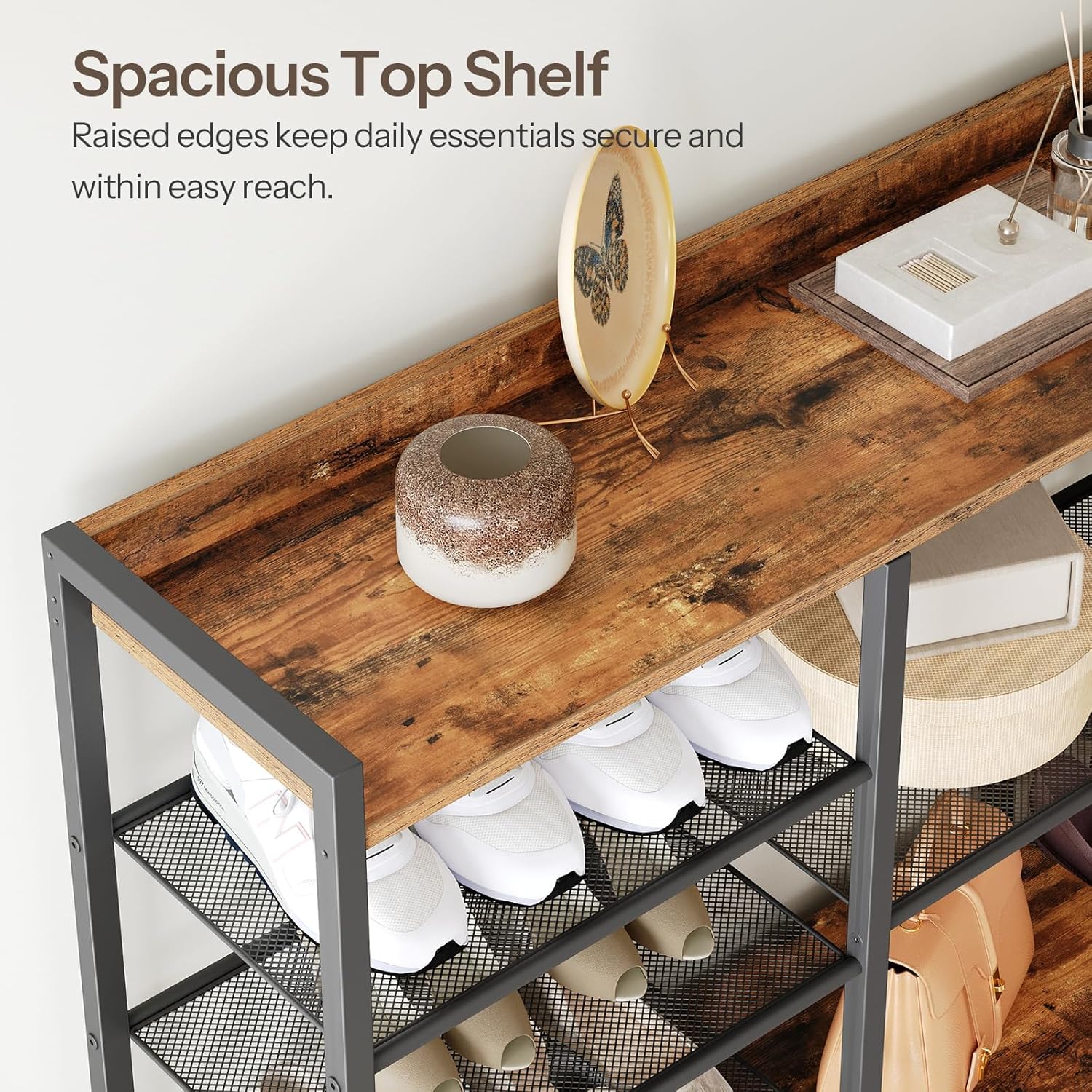 HOOBRO Shoe Rack, 10-Tier Large Capacity Shoe Storage Organizer with Metal Shelves, 63" H Shoe Shelf for Front Door Entrance, Closet, Holds 50-52 Pairs of Shoes, Rustic Brown