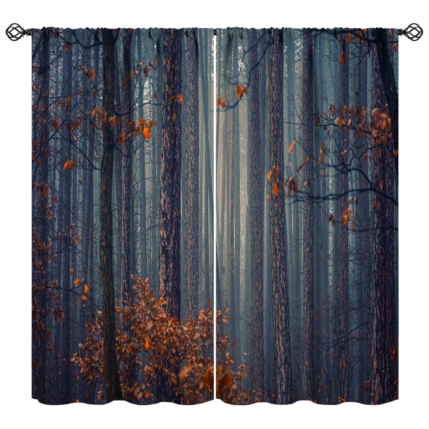 JESTRONRY Forest Kitchen Curtains,Misty Forest Landscape Print Pattern Blackout Window Door Curtains for Bedroom Living Room Home Decor,2 Panel Set W42xL63in