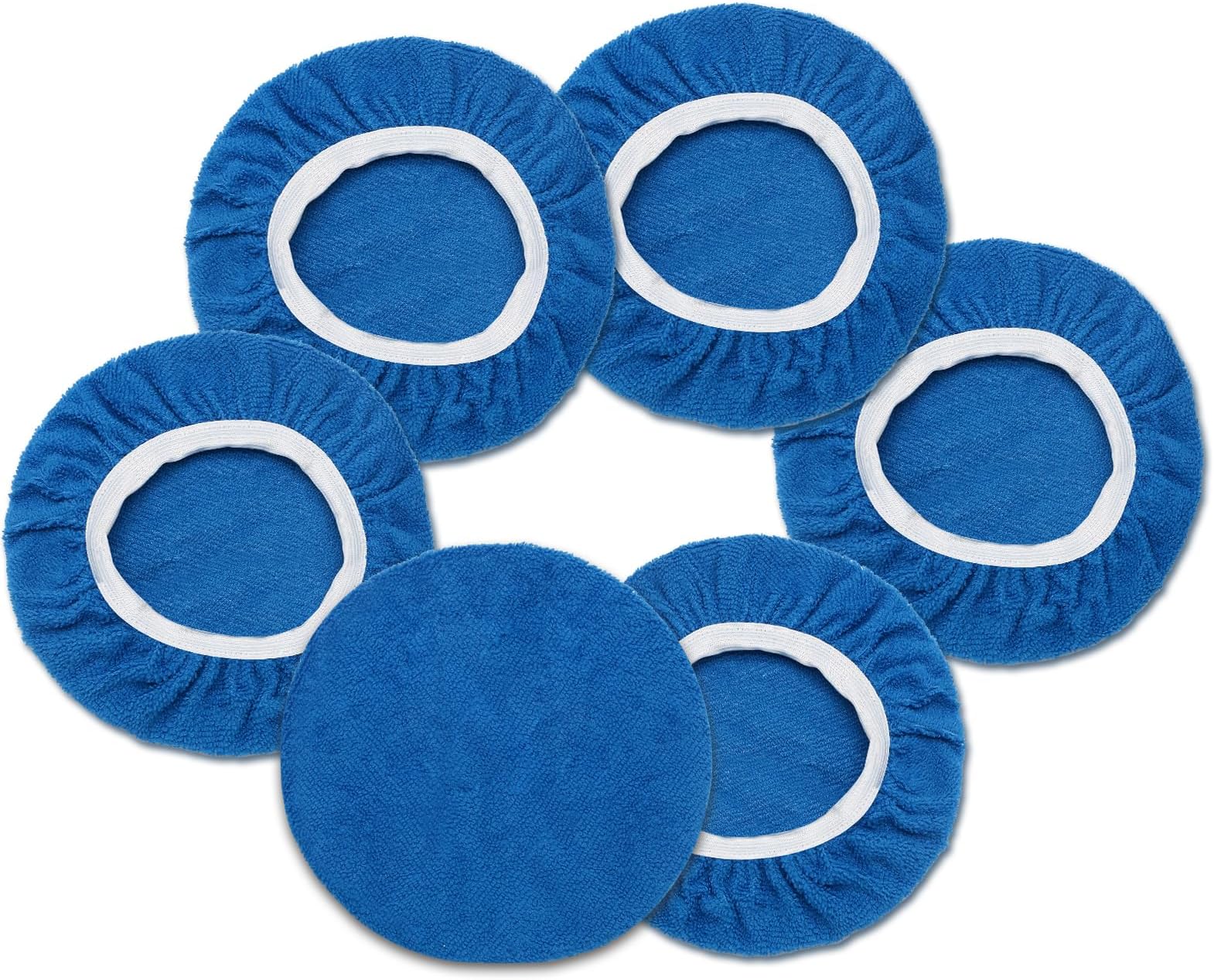 6 PCS Car Buffing Pads for 7-8 Inch Orbital Polisher, Microfiber Polishing Pad Buffer Polisher Bonnets, 7-8 Inch Polishing Pads Cover Waxing Pads for Car Detailing (Blue)