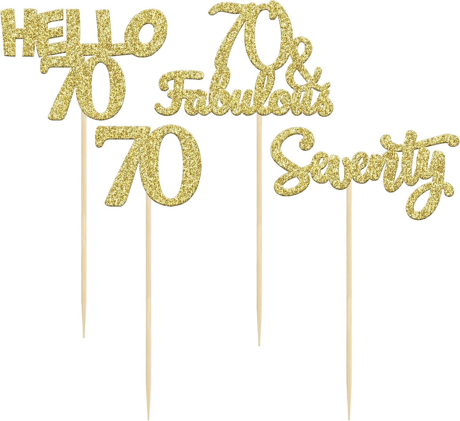 Gyufise 24Pcs Gold Glitter 70th Birthday Cupcake Toppers Hello 70 Seventy Cake Toppers 70 & Fabulous Cupcake Picks for 70th Birthday Cake Decorations Supplies - Image 4