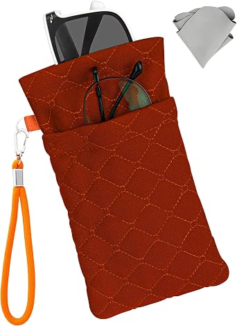 Double Glasses Case for Women & Men, Soft Travel Eyeglass Case with Detachable Strap - Holds 2 Pairs of Glasses