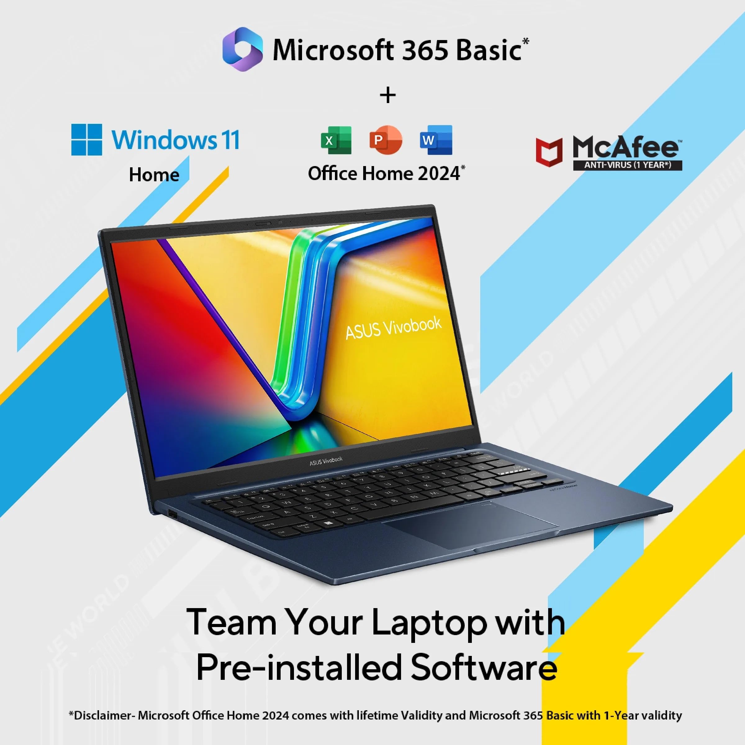 ASUS Vivobook 14, (i5 14th Gen) Intel Core 5 120U, Thin & Light Laptop(16GB RAM/512GB SSD/FHD/14/60Hz/Fingerprint Reader/M365 Basic (1Year)*/Office Home 2024/Quiet Blue/1.4 Kg) X1404VAP-EB1542WS — Amazon image 6