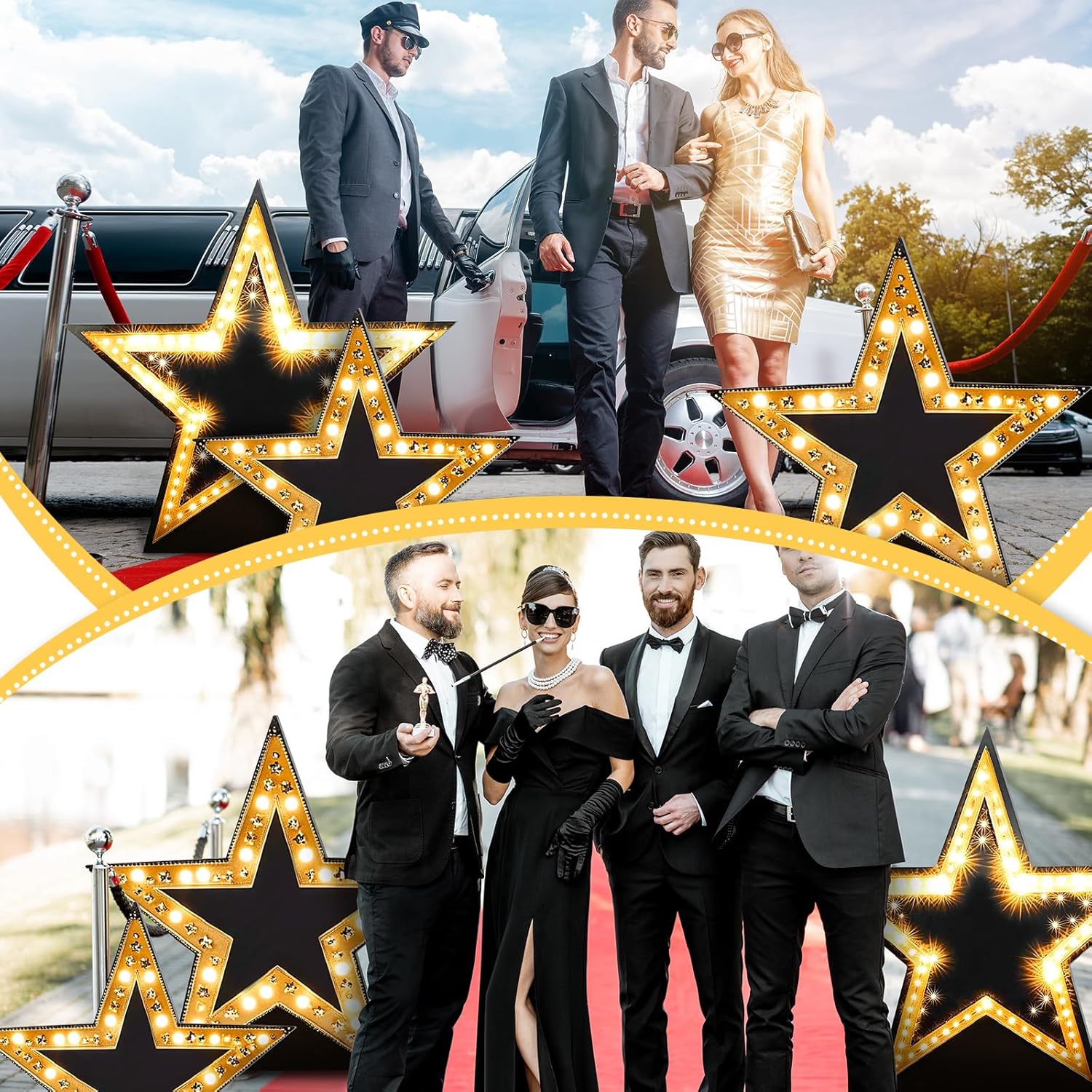 Leinuosen 3 Pcs 25.8" - 31.5" Star Starry Night Movie Night Party Decorations Star Cardboard Cutout Stand-ups Movie Prom Awards Homecoming Wedding Birthday Party Photo Props Backdrop Decor