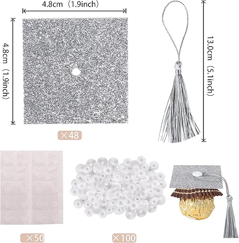 Miniatura 2 de 48 piezas de 2025 tapas de graduación 2025 para cupcakes con borlas adhesivas, puntos adhesivos, decoraciones de chocolate para la clase de 2025,