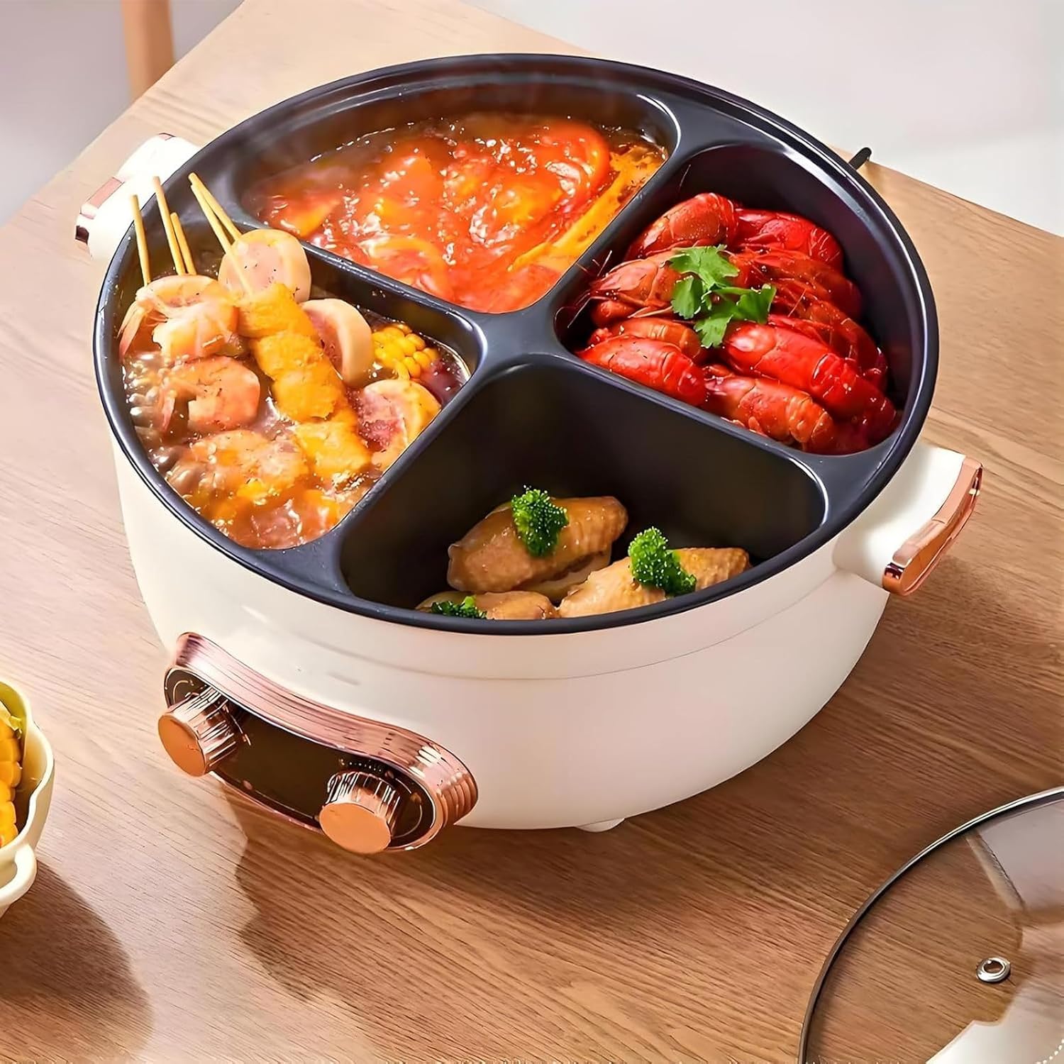 Olla Eléctrica 4 en 1, 6L, 2000W, con 4 Ollas Individuales