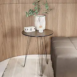 Mesinha Lateral De Canto Apoio Redonda Pé De Ferro Tripé (Freijó)