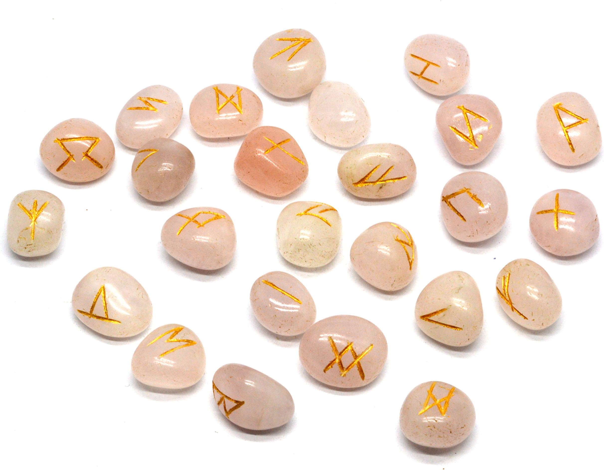 Dharohar Handicrafts Runes, Crystals and Healing Stones Rune Set, Wicca Divination Rune Stones,Viking Runes,Pagan and Witchcraft Supplies,Runes for Beginners, Rose Quartz