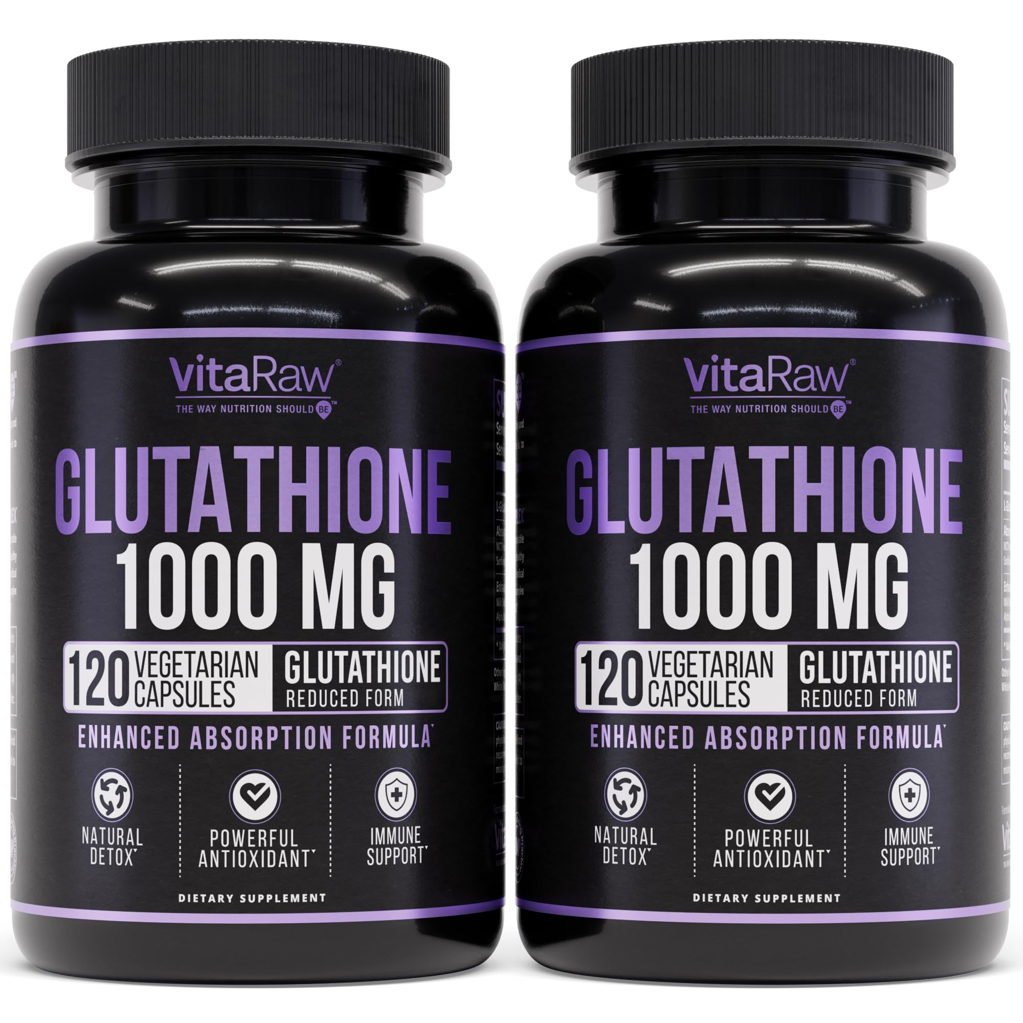 VitaRaw 1000mg Glutathione for Immune Support - 100mg Absorption Complex - Reduced Liposomal Glutathione Supplement with Alpha Lipoic Acid - Brain Booster, Glowing Skin, Liver Support (Pack of 2) 120 Count (Pack of 2)